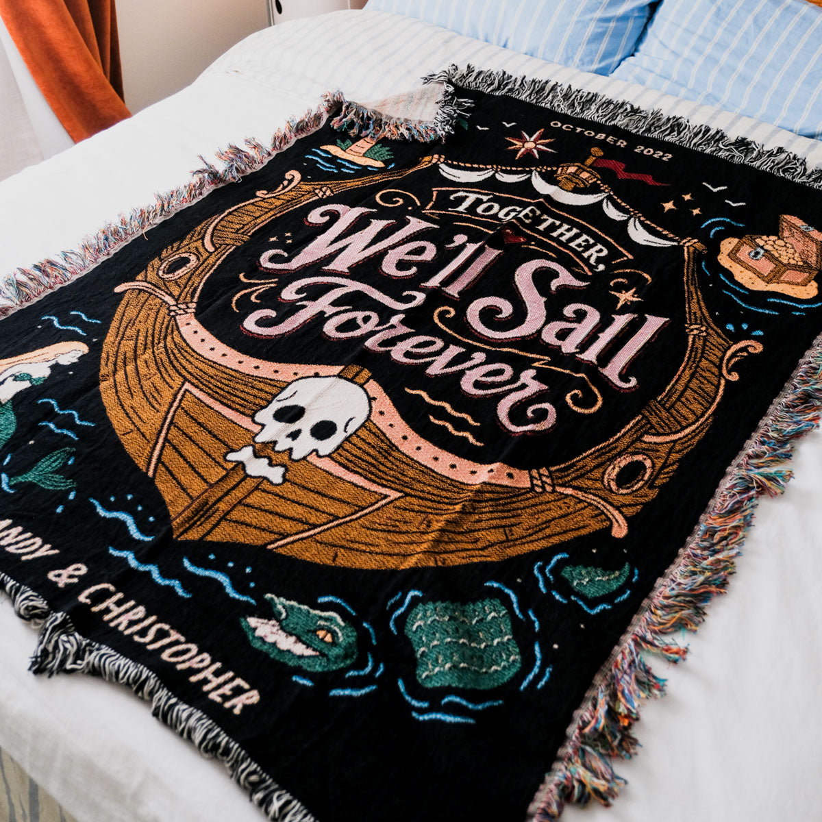 Personalized Pirate Couple Woven Blanket