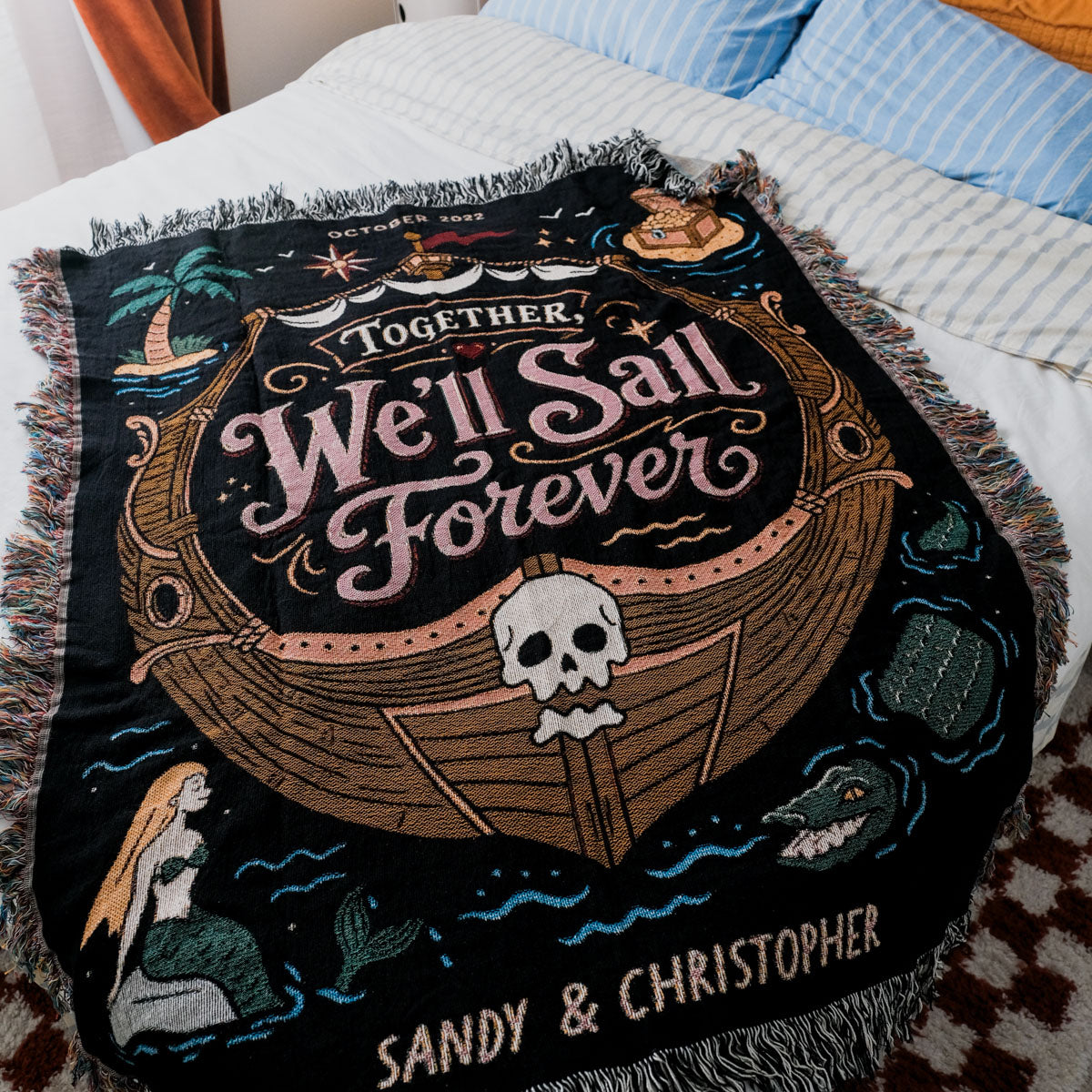 Personalized Pirate Couple Woven Blanket