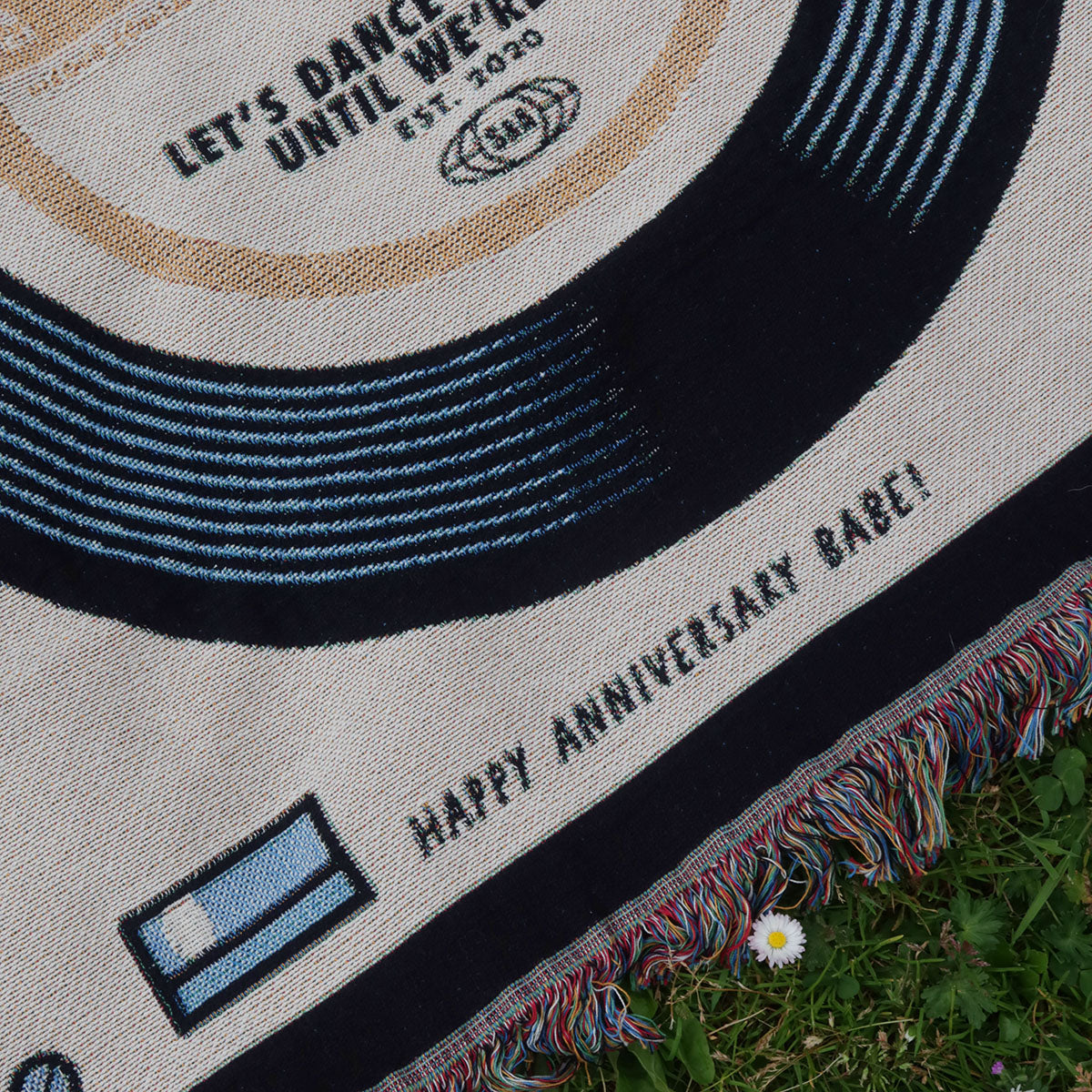 Personalized Record Player Couple Woven Blanket - Relatable Basic