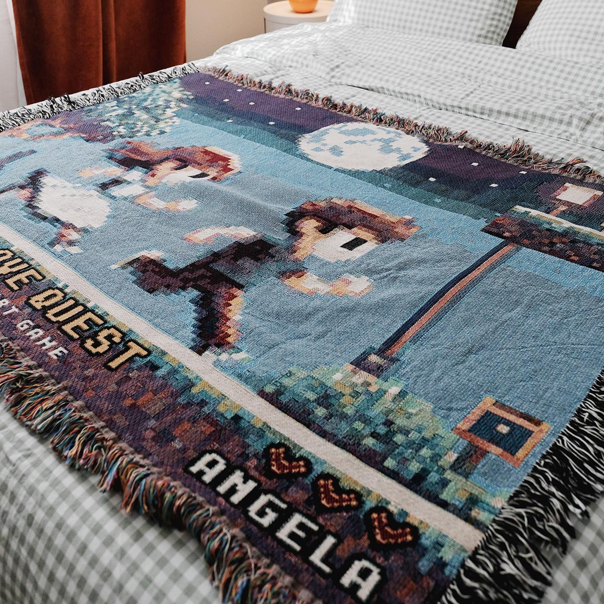 Personalized Retro 8-Bit Gaming Couple Adventure Woven Blanket