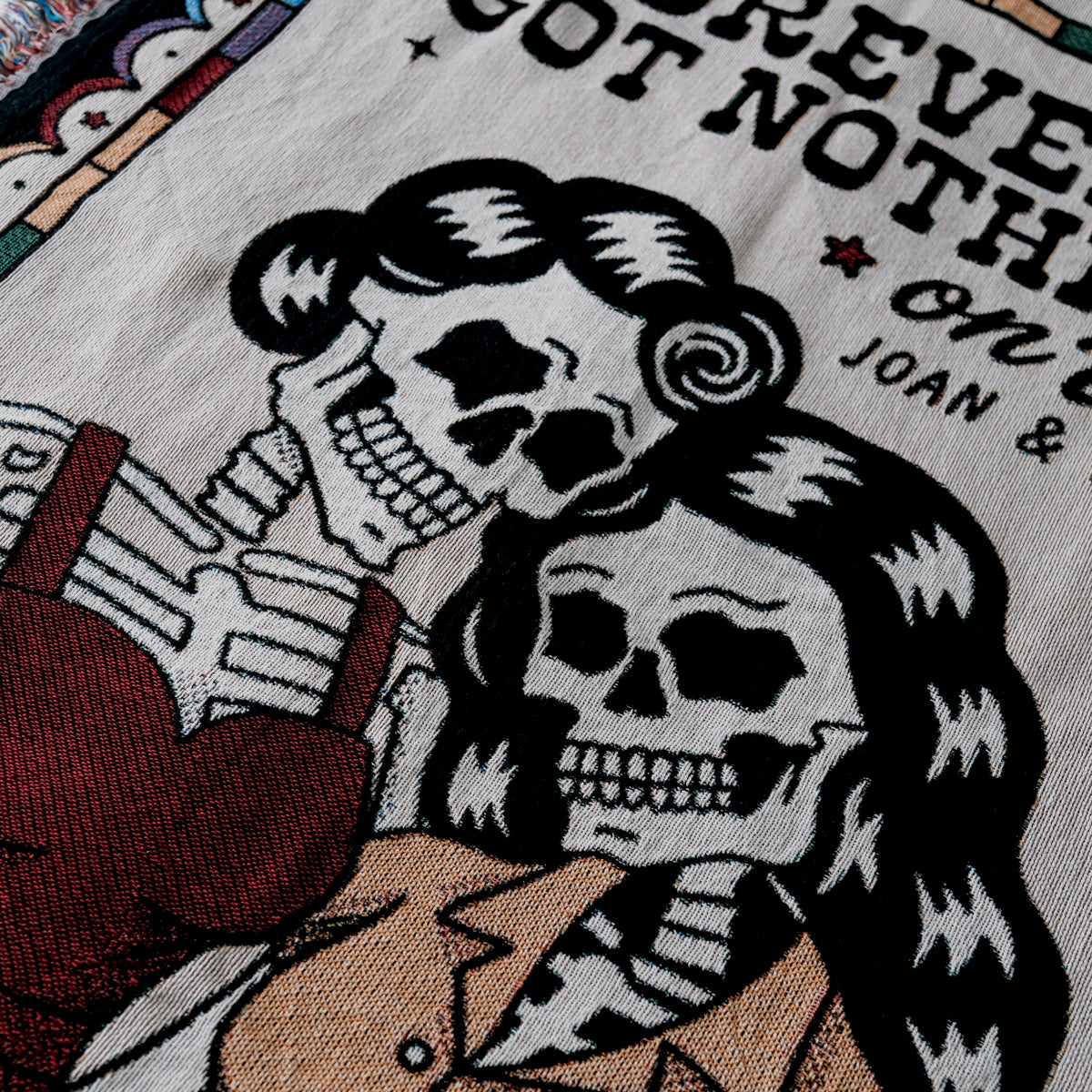 Personalized Female Retro Skeleton Couple Woven Blanket - Relatable Basic