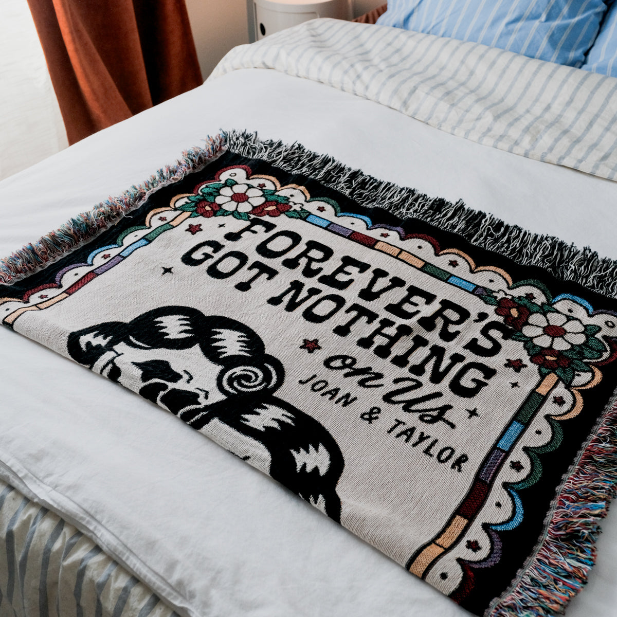 Personalized Female Retro Skeleton Couple Woven Blanket - Relatable Basic