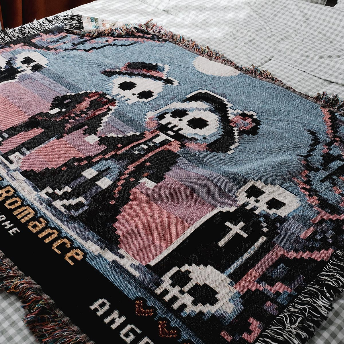 Personalized Pixel Skeleton Spooky Gaming Couple Woven Blanket