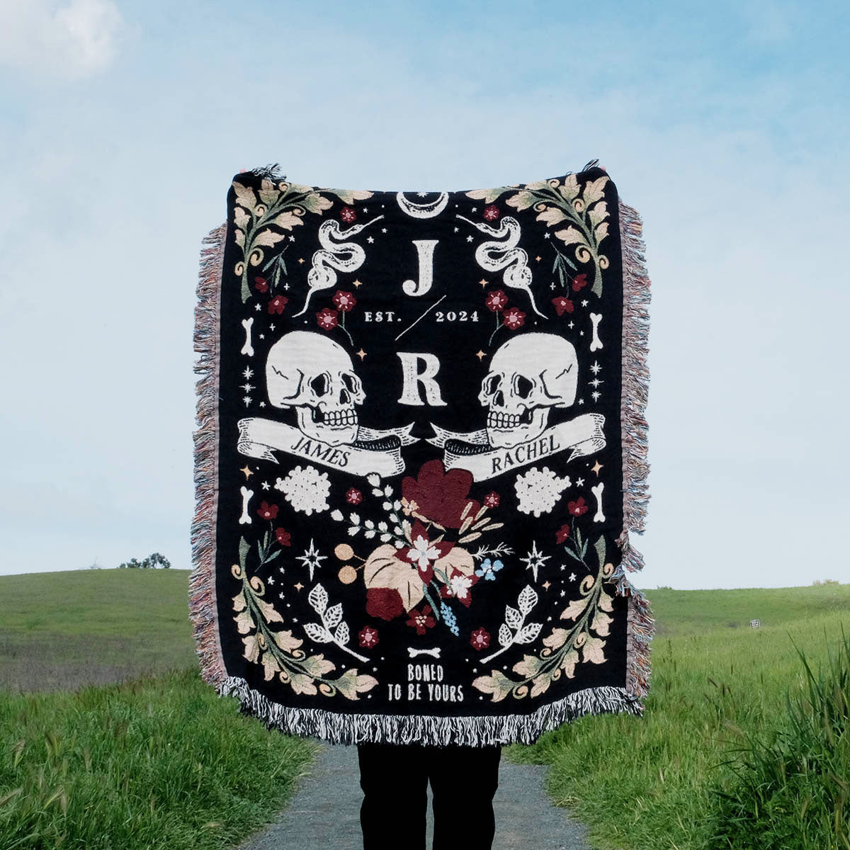 His and Hers Skulls Personalized Woven Blanket
