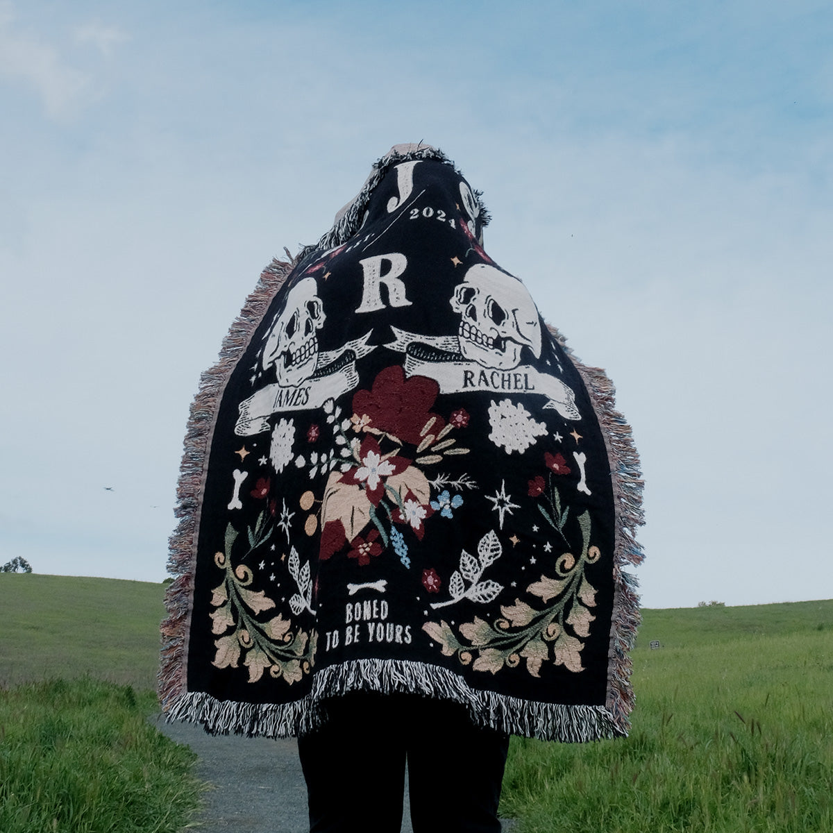 His and Hers Skulls Personalized Woven Blanket