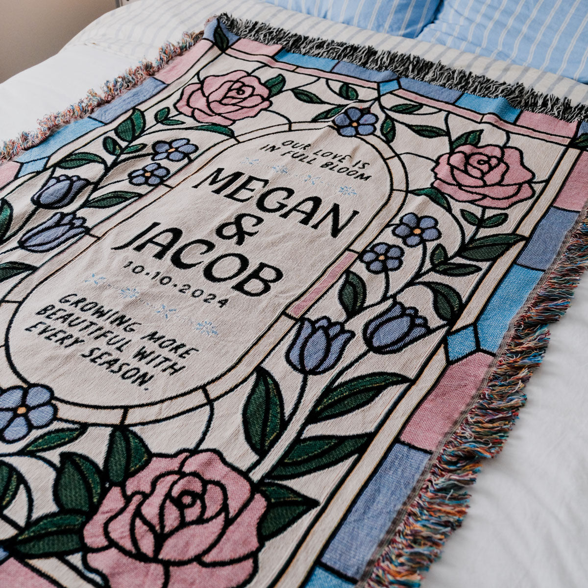 Personalized Stained Glass Couple Woven Blanket