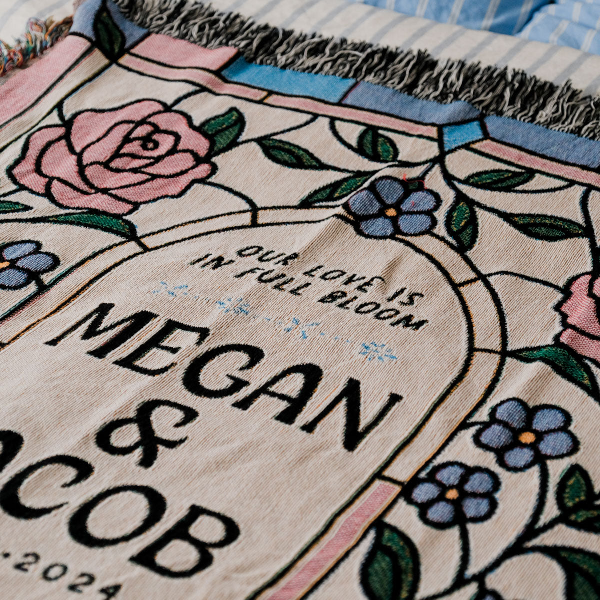 Personalized Stained Glass Couple Woven Blanket