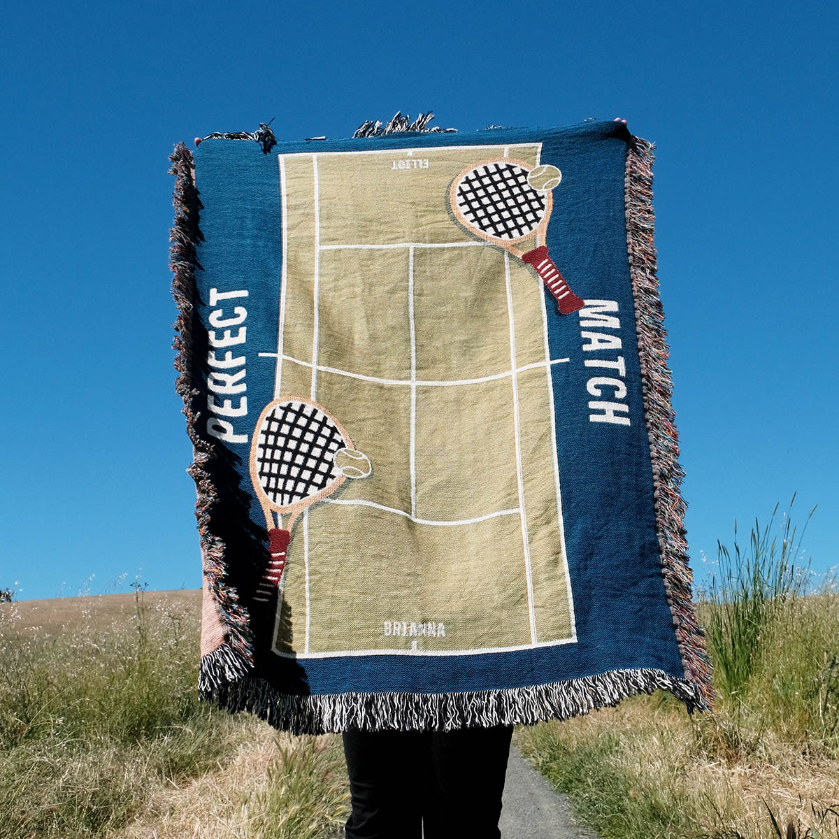 Personalized Tennis Couple Woven Blanket