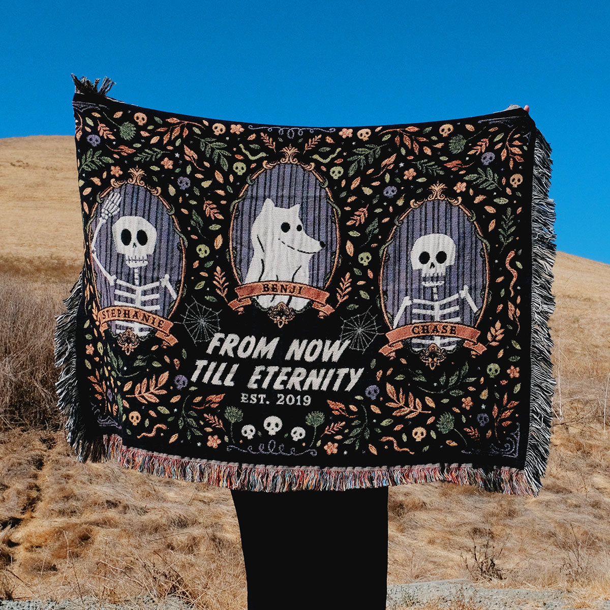 Personalized Spooky Three Framed Haunted Couple Woven Blanket