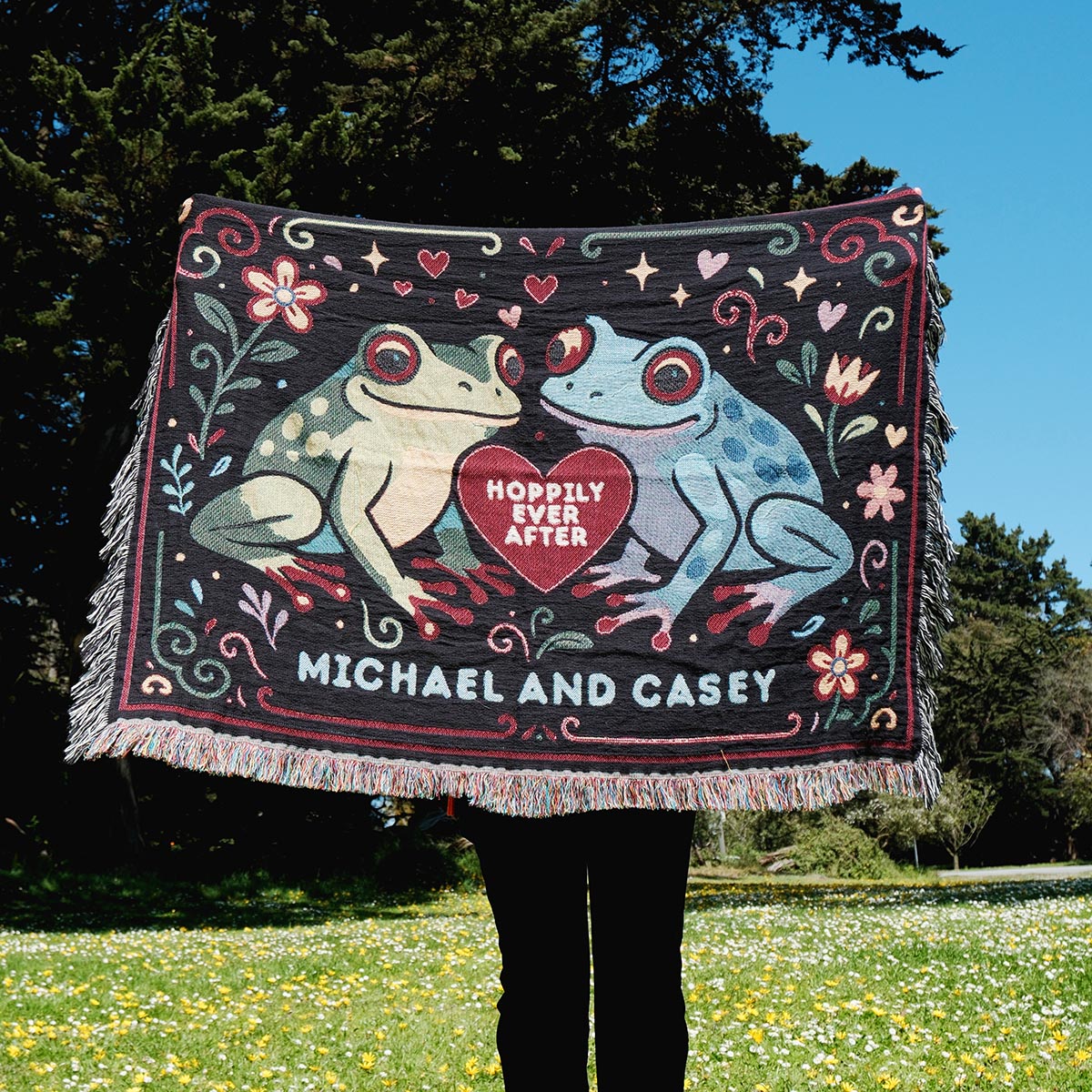 Two Frogs in Love Personalized Couple Woven Throw Blanket