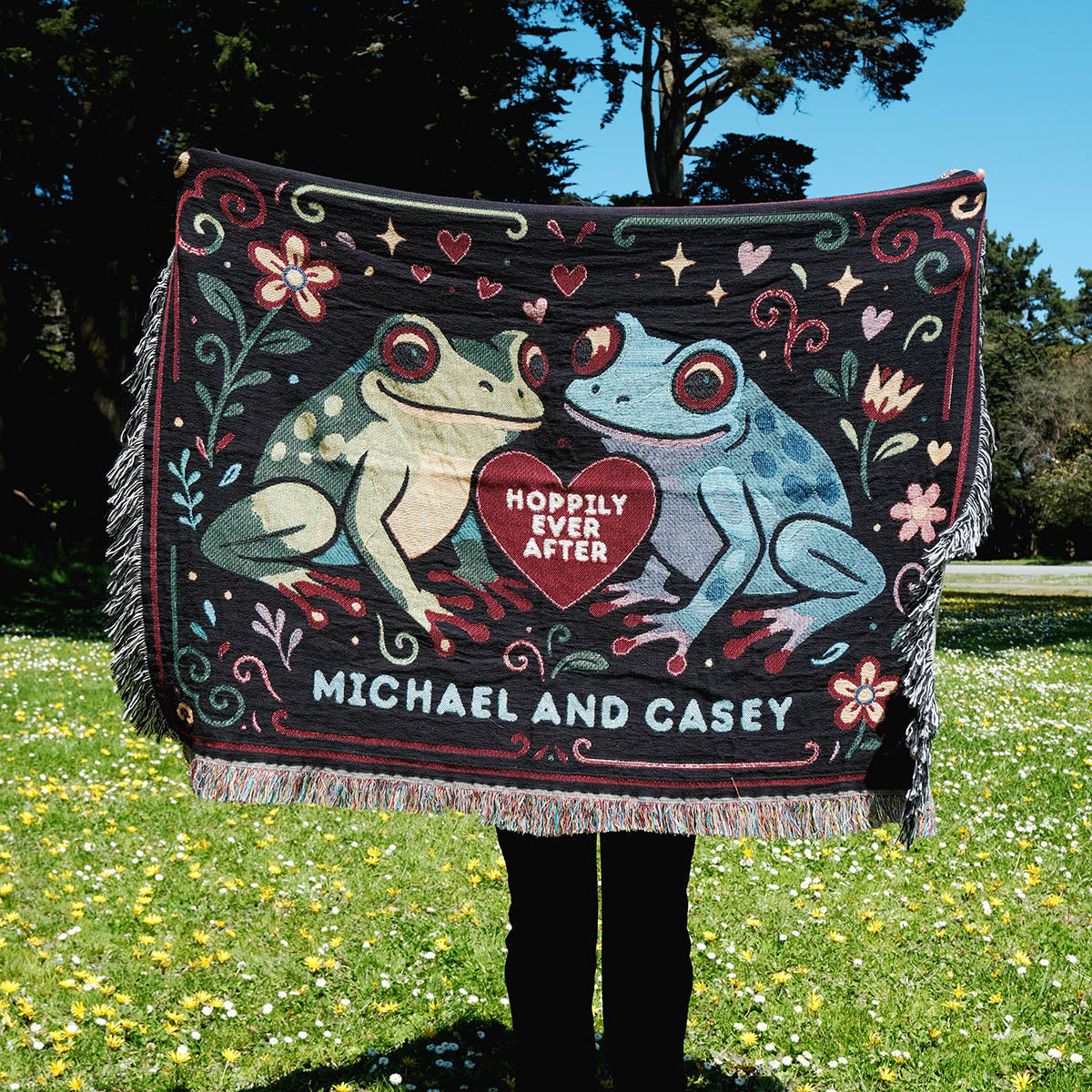 Two Frogs in Love Personalized Couple Woven Throw Blanket