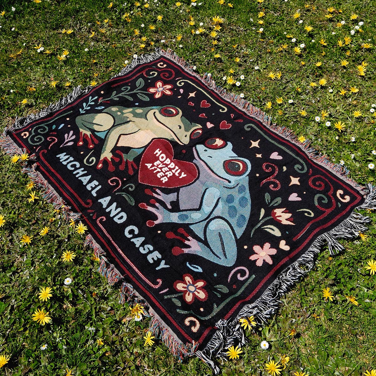Two Frogs in Love Personalized Couple Woven Throw Blanket
