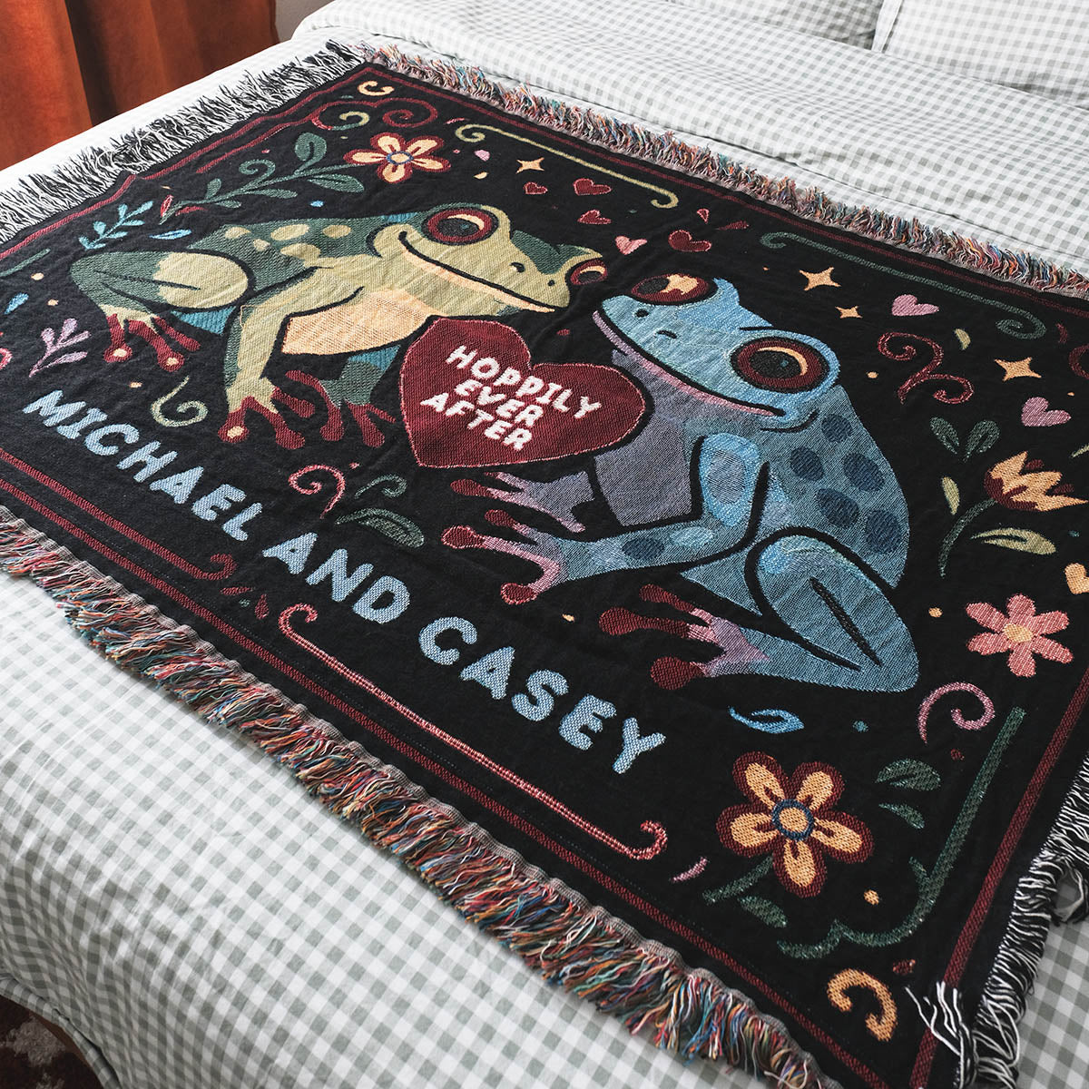 Two Frogs in Love Personalized Couple Woven Throw Blanket