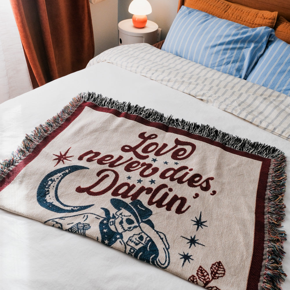 Personalized Western Dancing Skeleton Couple Woven Blanket - Relatable Basic