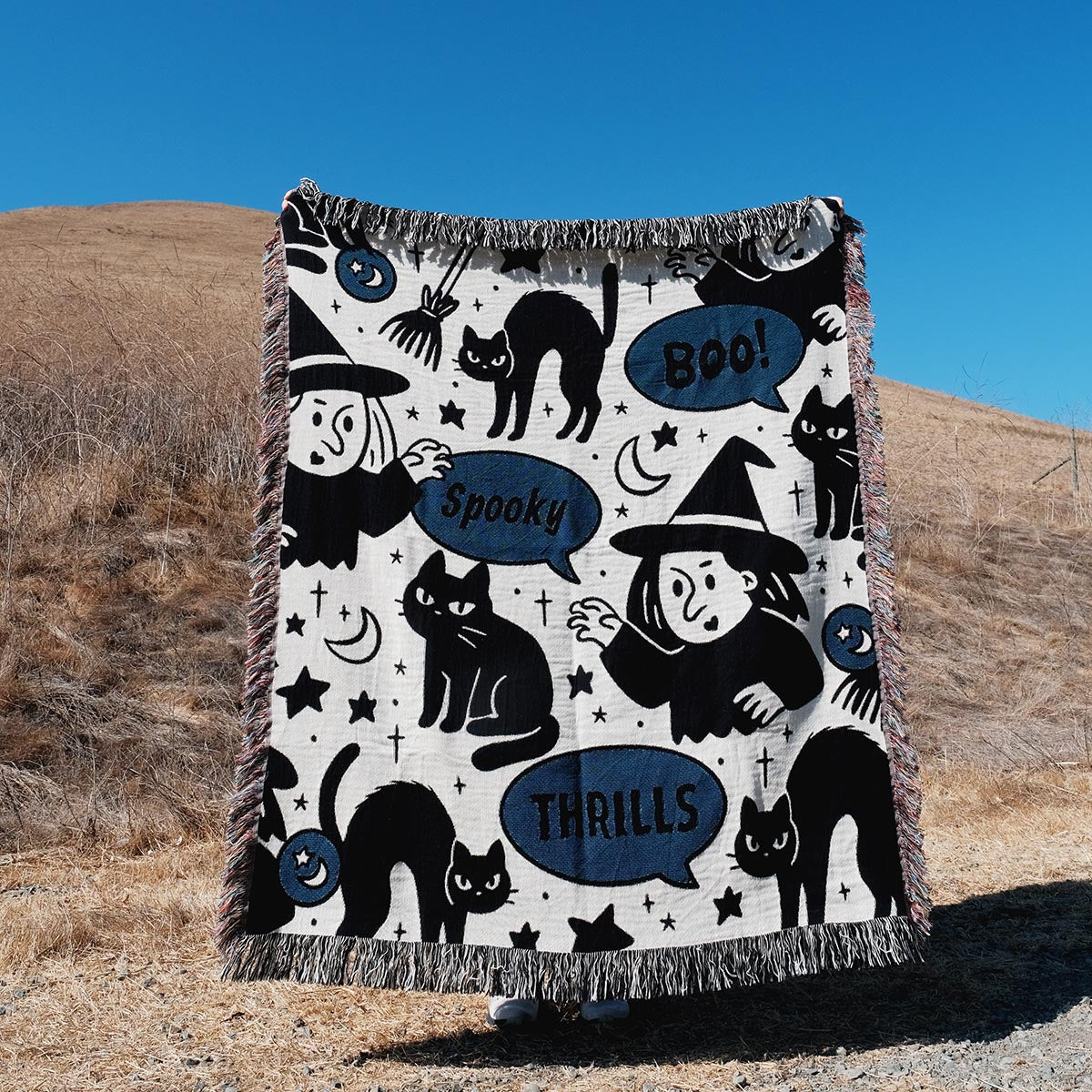 Witch & Black Cat Woven Blanket – Paws Up Monster Duo