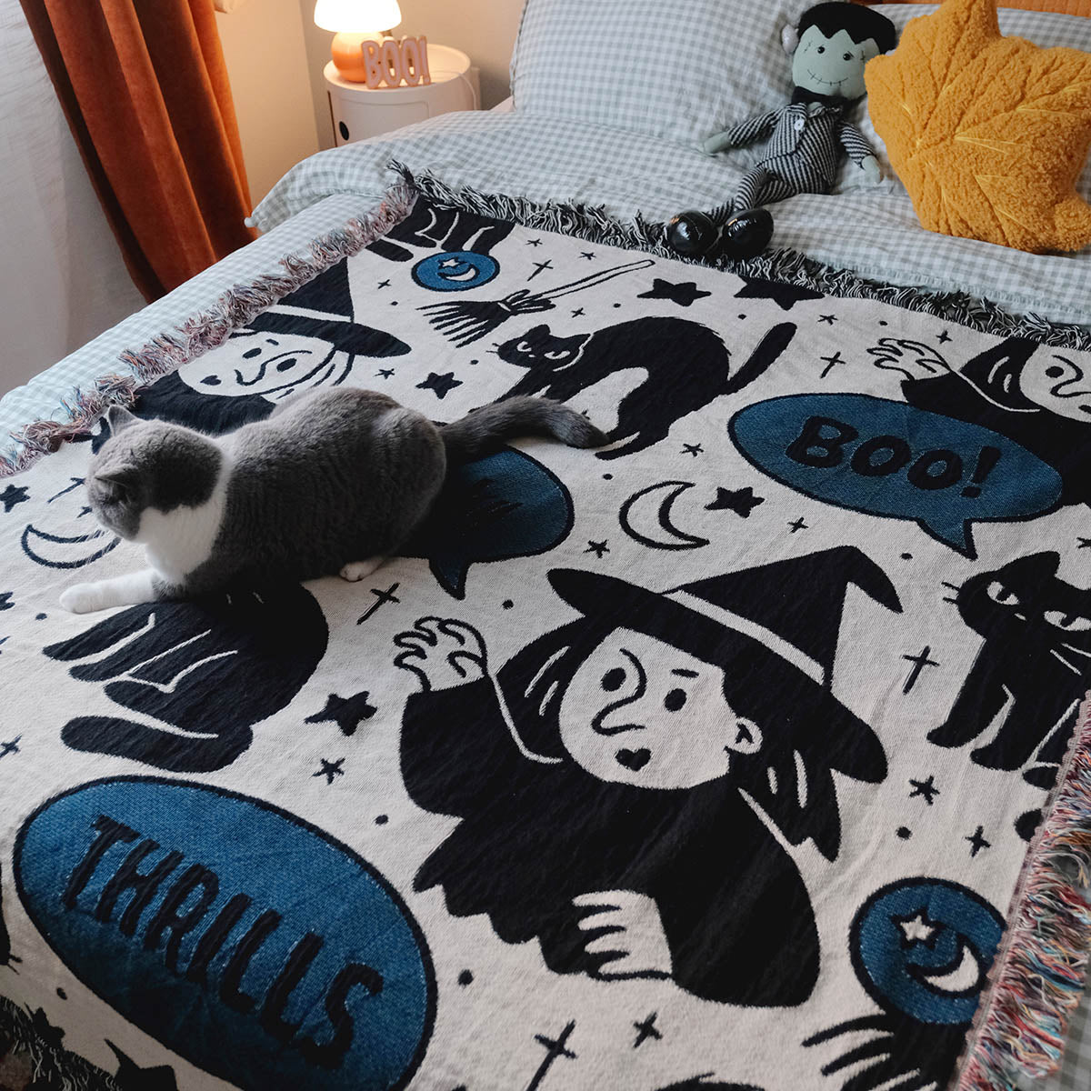 Witch & Black Cat Woven Blanket – Paws Up Monster Duo