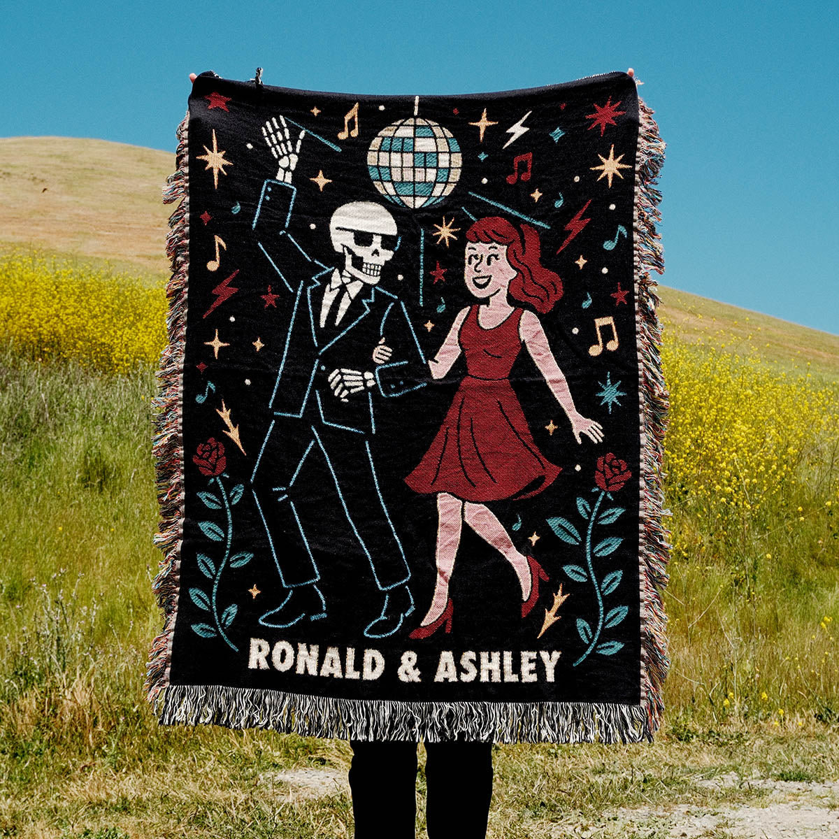 Personalized Human x Skeleton Couple Woven Blanket