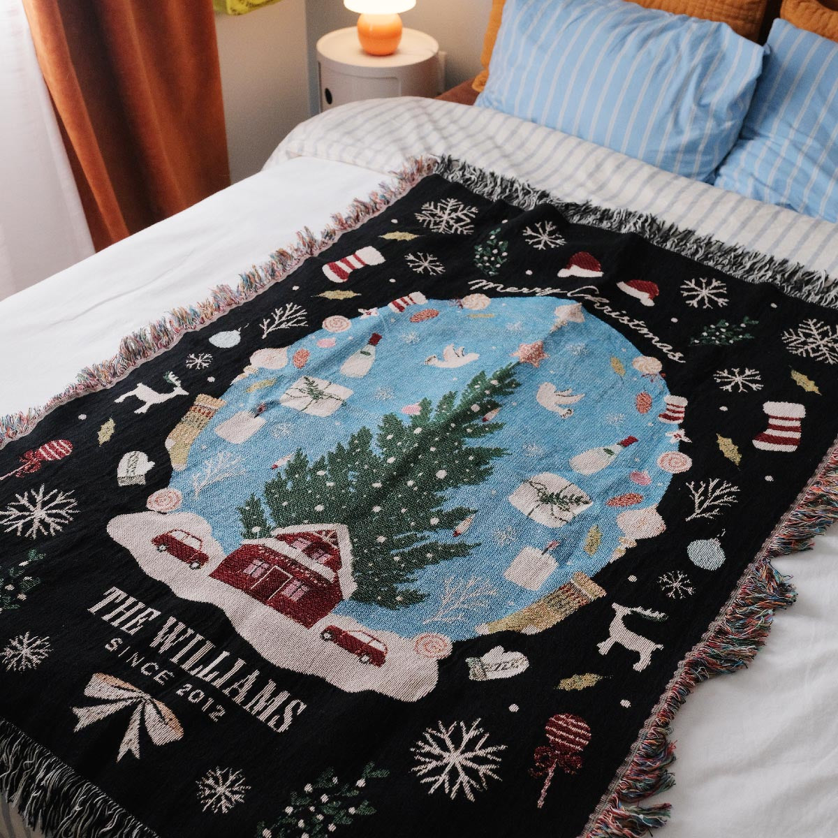 Personalized Family Christmas Snow Globe Woven Blanket