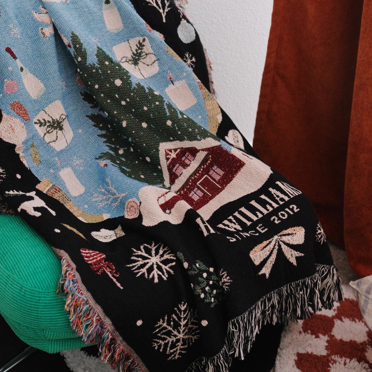Personalized Family Christmas Snow Globe Woven Blanket