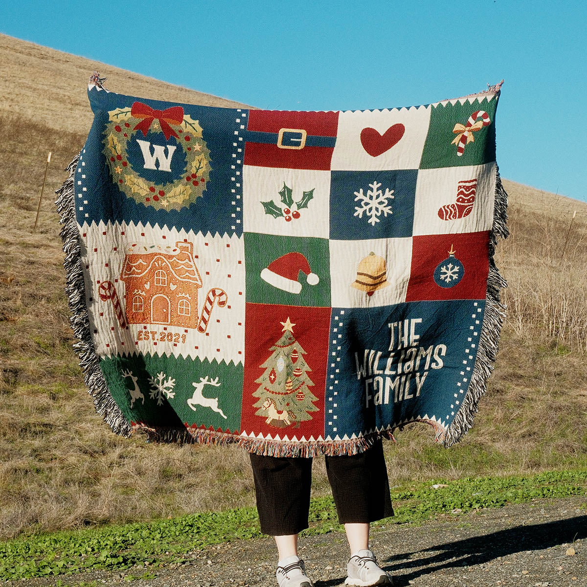 Personalized Colorful Christmas Family Heirloom Woven Blanket