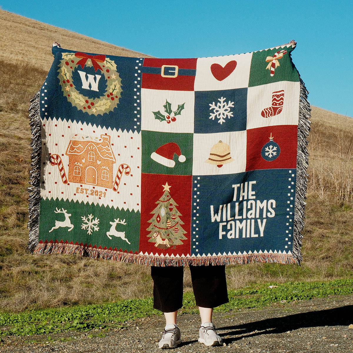 Personalized Colorful Christmas Family Heirloom Woven Blanket