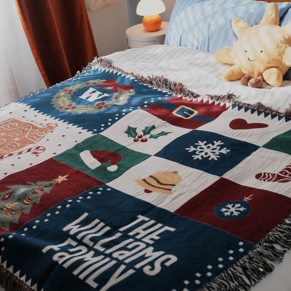 Personalized Colorful Christmas Family Heirloom Woven Blanket