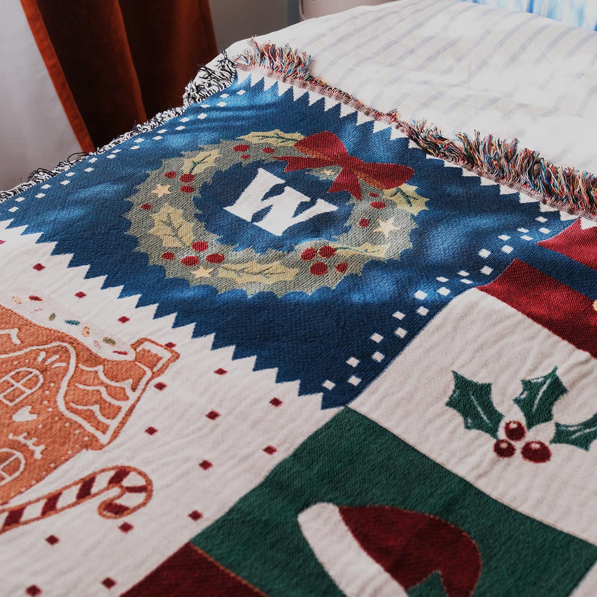 Personalized Colorful Christmas Family Heirloom Woven Blanket