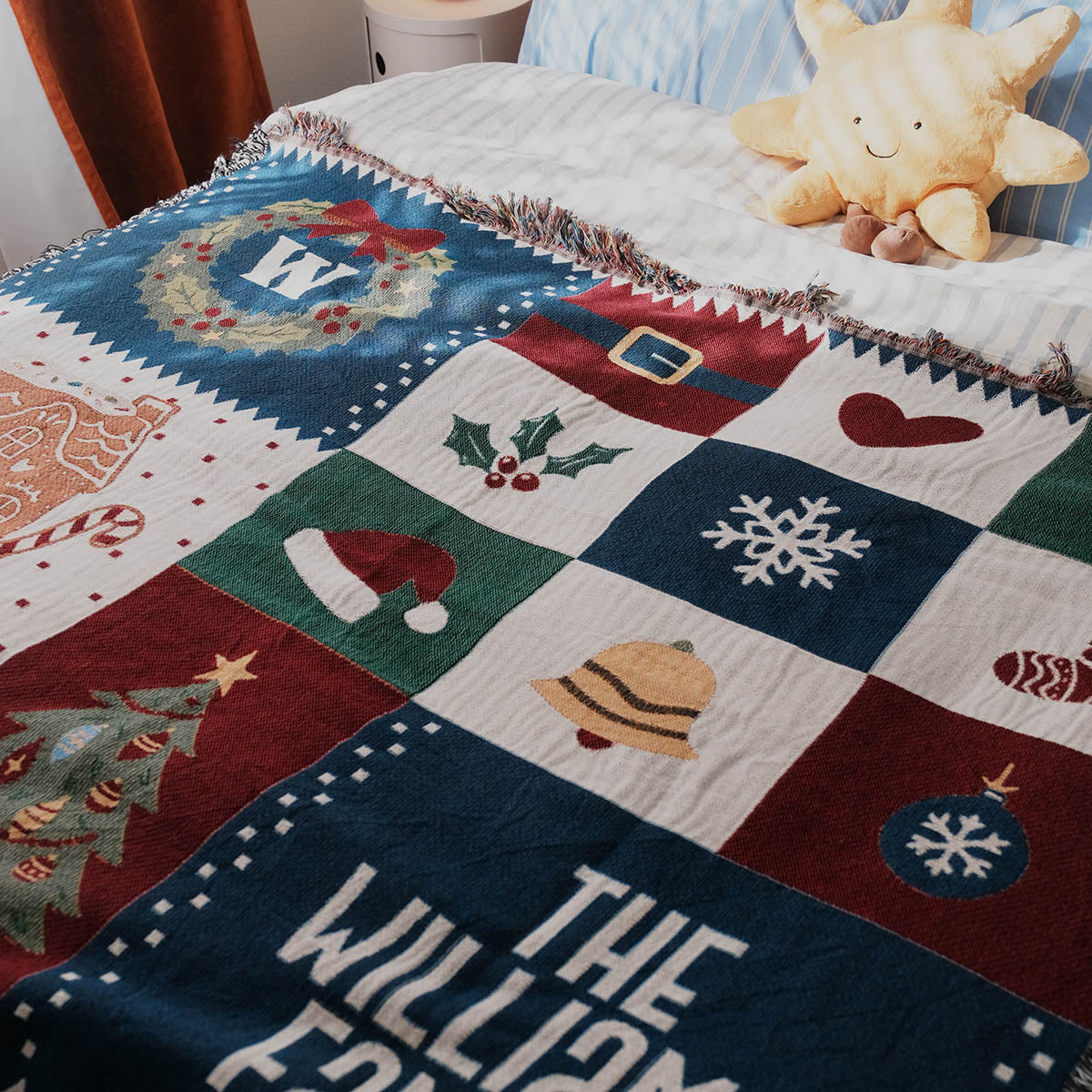 Personalized Colorful Christmas Family Heirloom Woven Blanket