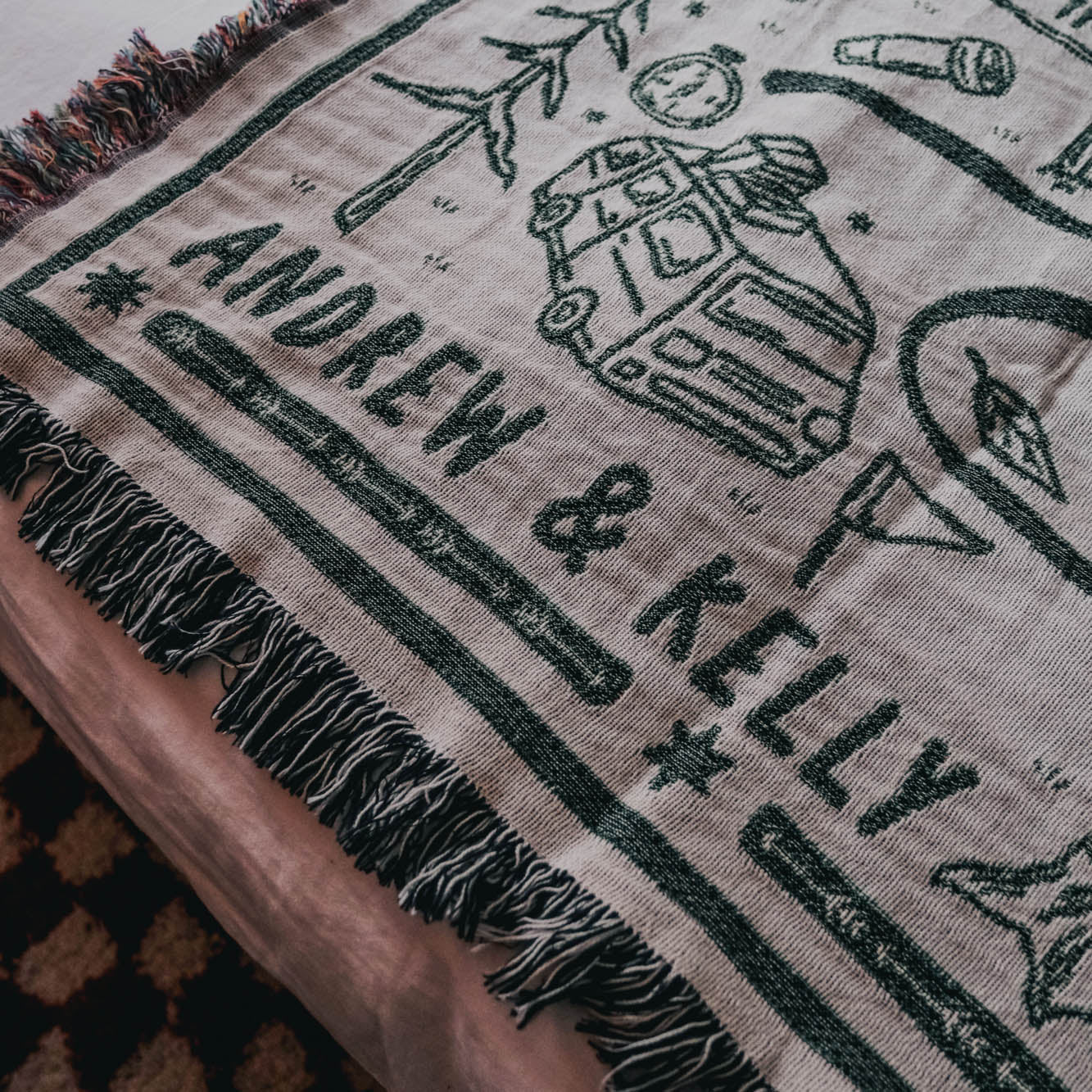 Personalized Couple Camping Woven Blanket