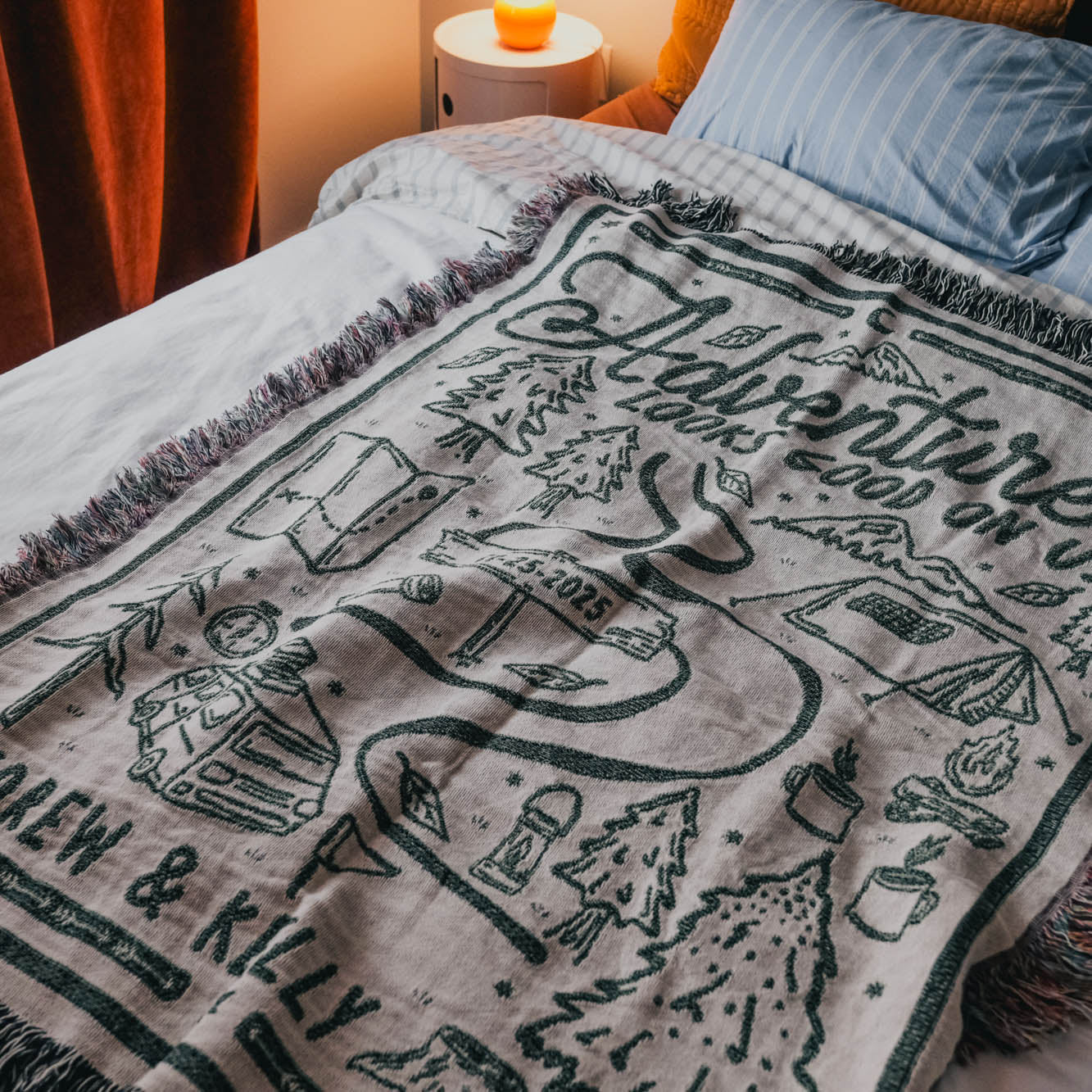Personalized Couple Camping Woven Blanket - Relatable Basic