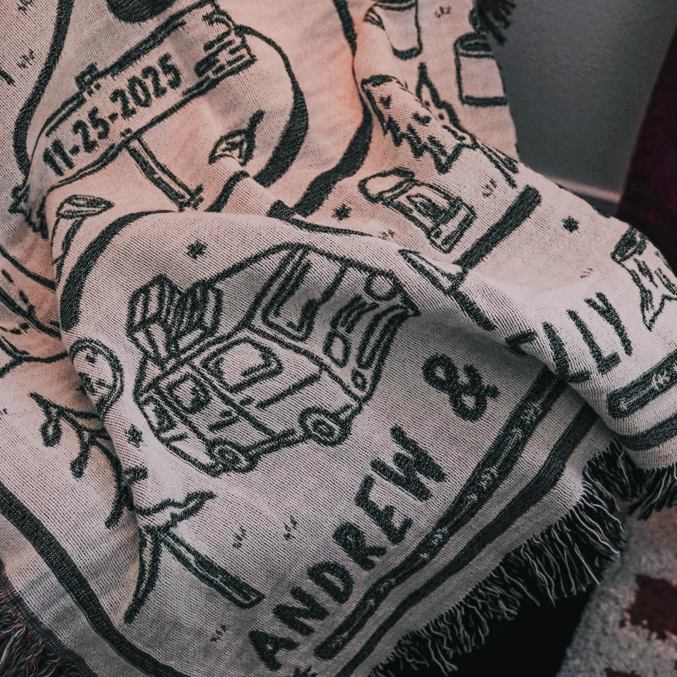 Personalized Couple Camping Woven Blanket - Relatable Basic