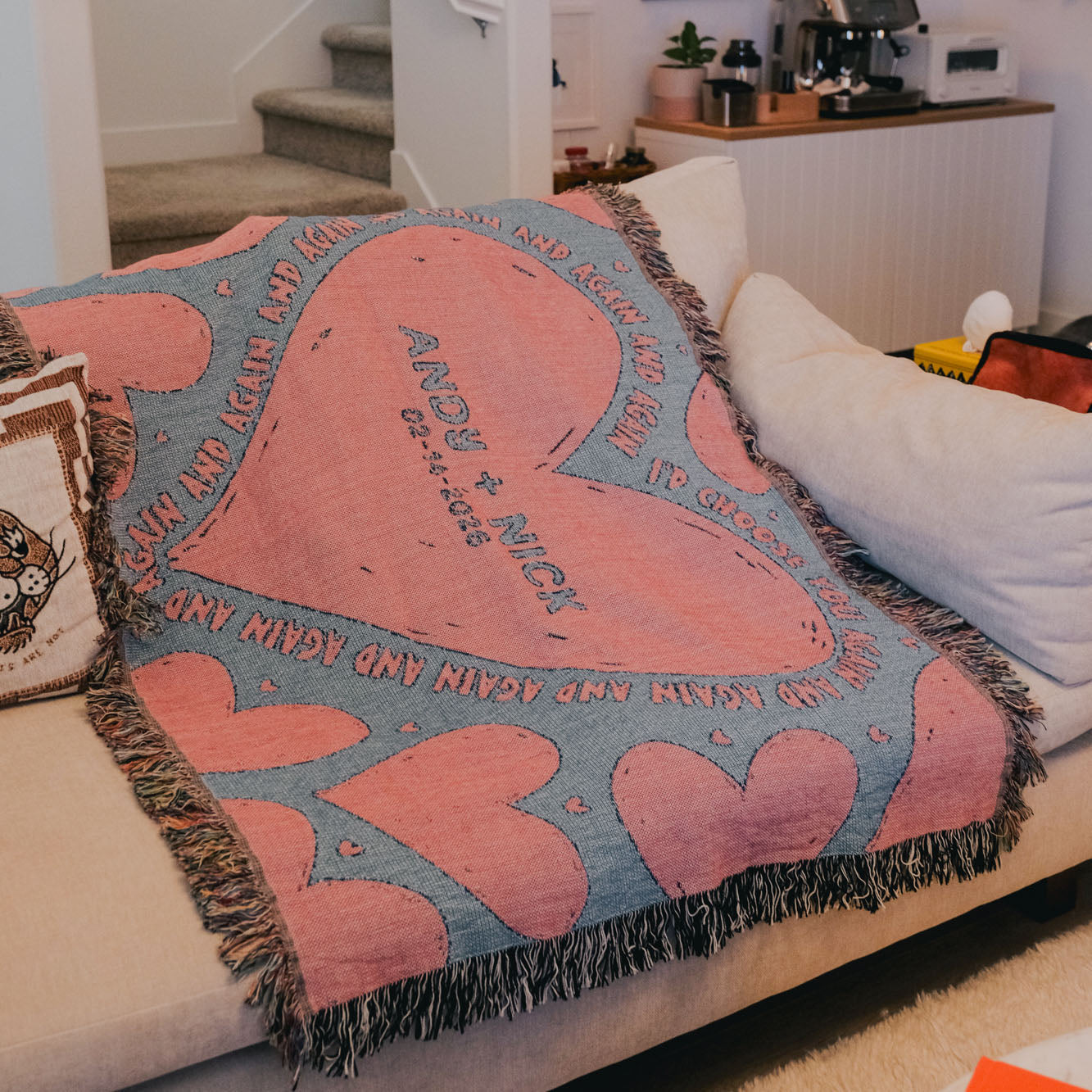 Personalized Big Hearts Couple Woven Blanket - Relatable Basic