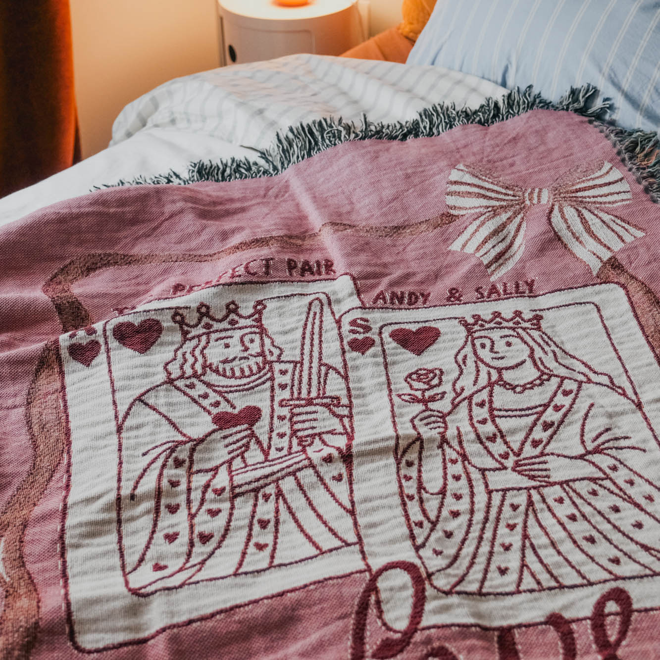 Personalized King & Queen Playing Cards Couple Woven Blanket