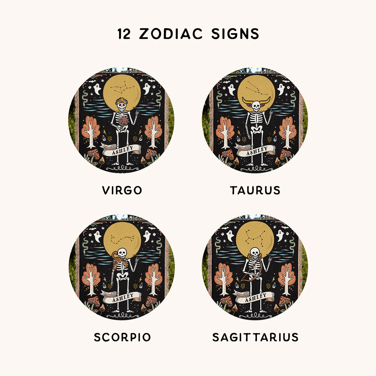 Personalized Zodiac Skeleton Woven Blanket - Woven - Personalized Gifts for Couples, Custom Birthday Gifts, Custom Anniversary Gifts | Relatable Basic
