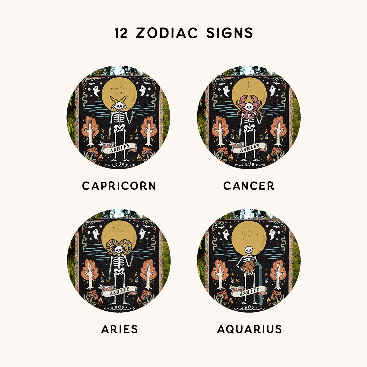 Personalized Zodiac Skeleton Woven Blanket - Woven - Personalized Gifts for Couples, Custom Birthday Gifts, Custom Anniversary Gifts | Relatable Basic