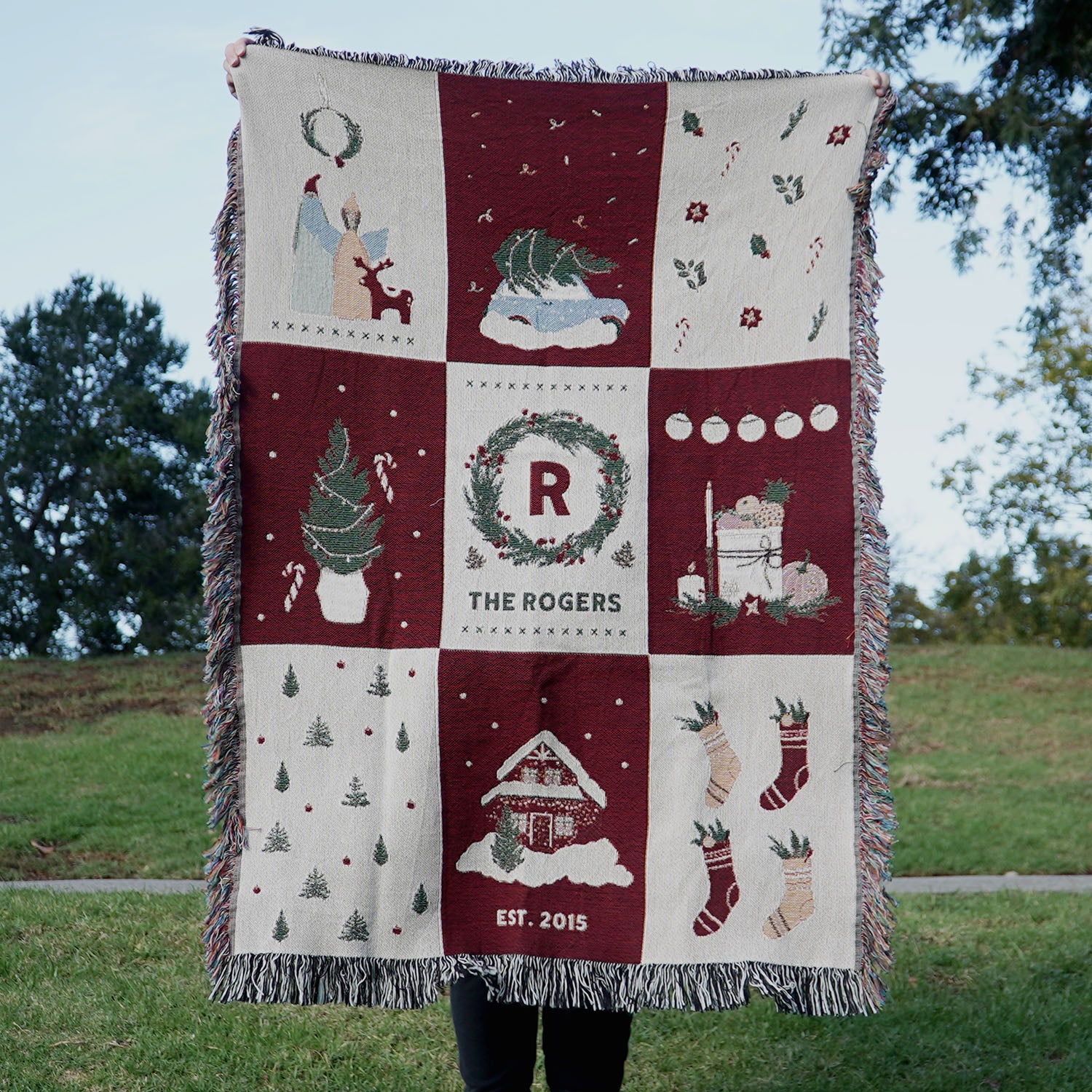 Personalized Family Name Christmas Woven Throw - Woven - Personalized Gifts for Couples, Custom Birthday Gifts, Custom Anniversary Gifts | Relatable Basic