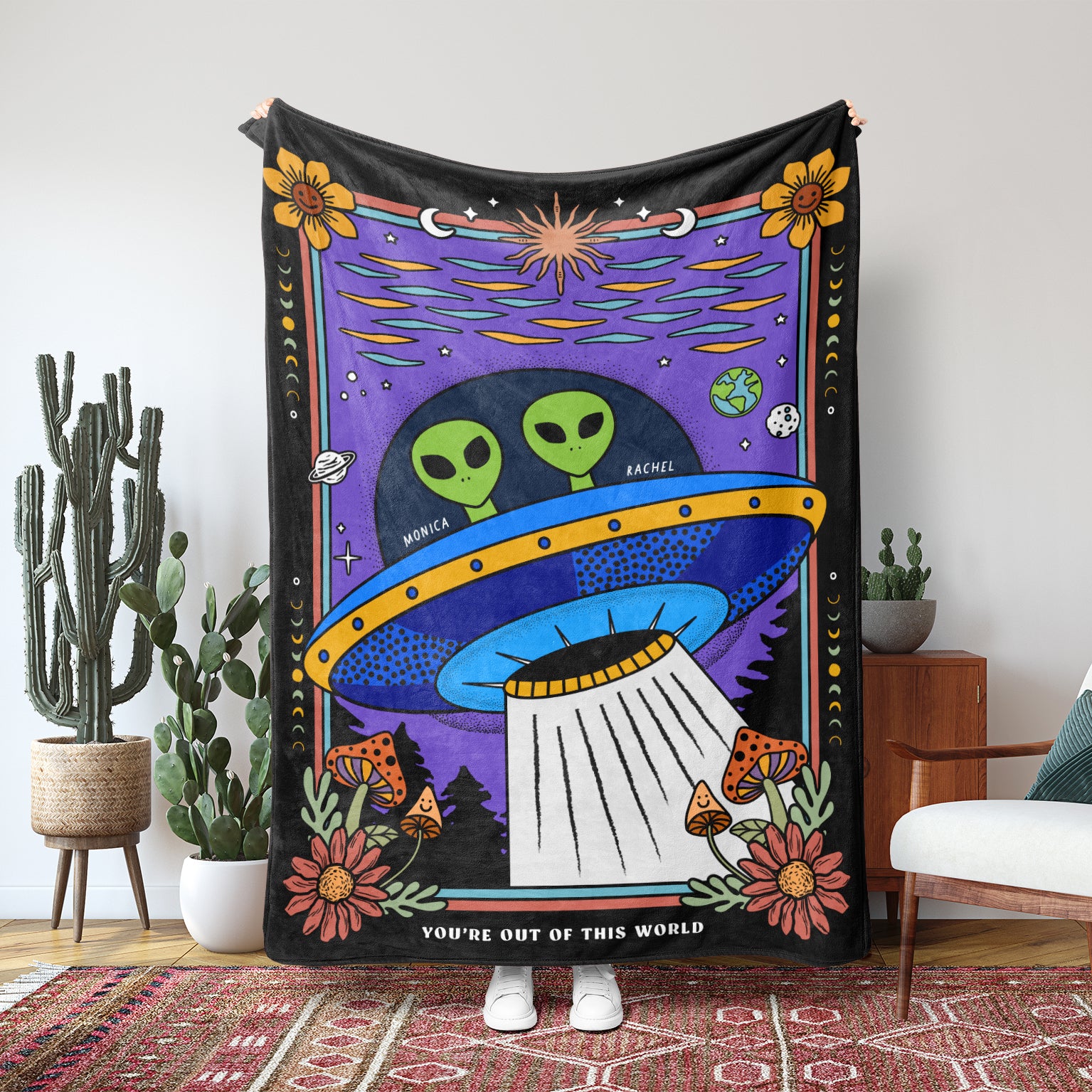 Personalized Couple Alien Fleece Throw Blanket - Home Decor - Personalized Gifts for Couples, Custom Birthday Gifts, Custom Anniversary Gifts | Relatable Basic