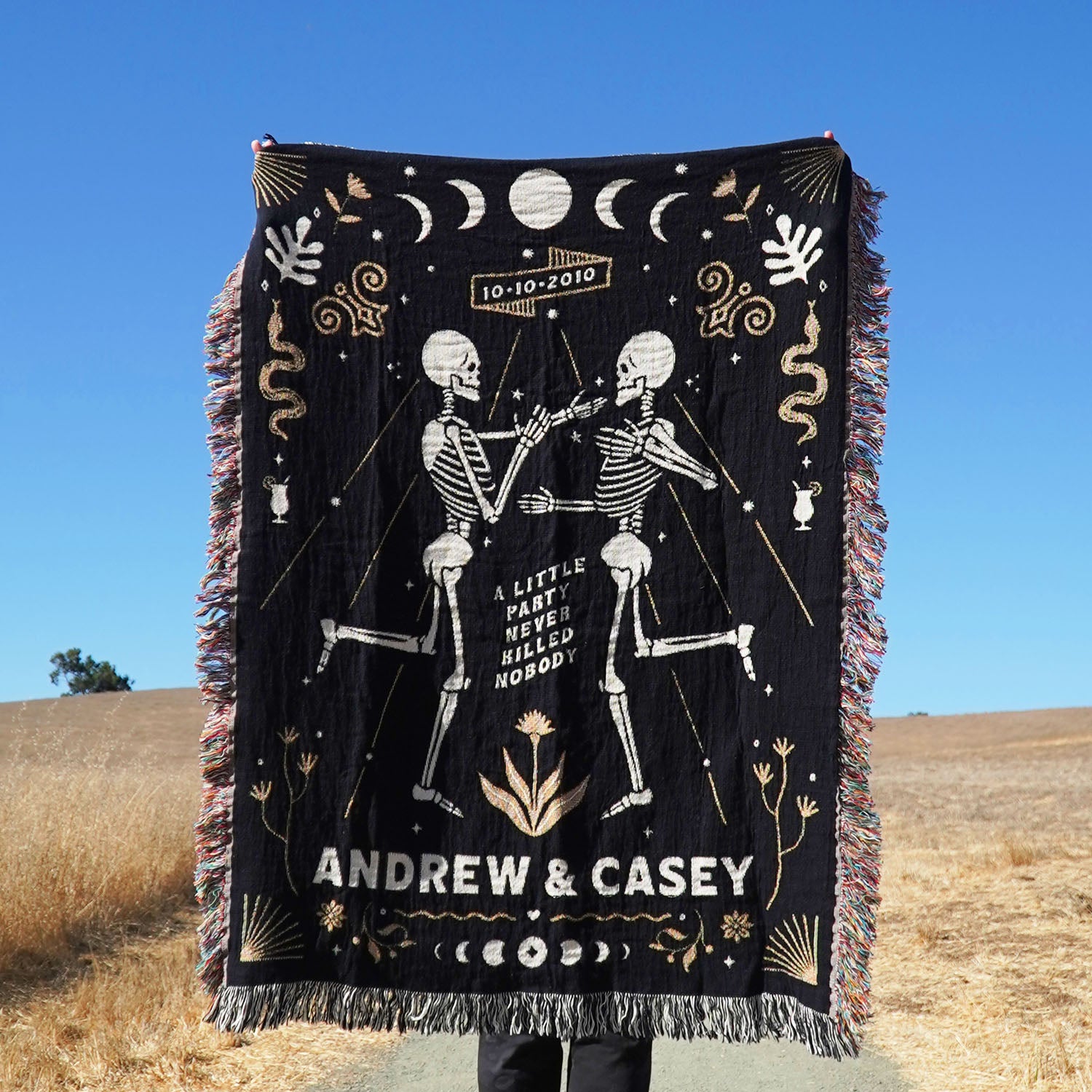 Personalized Dancing Skeleton Couple Woven Blanket - Woven - Personalized Gifts for Couples, Custom Birthday Gifts, Custom Anniversary Gifts | Relatable Basic