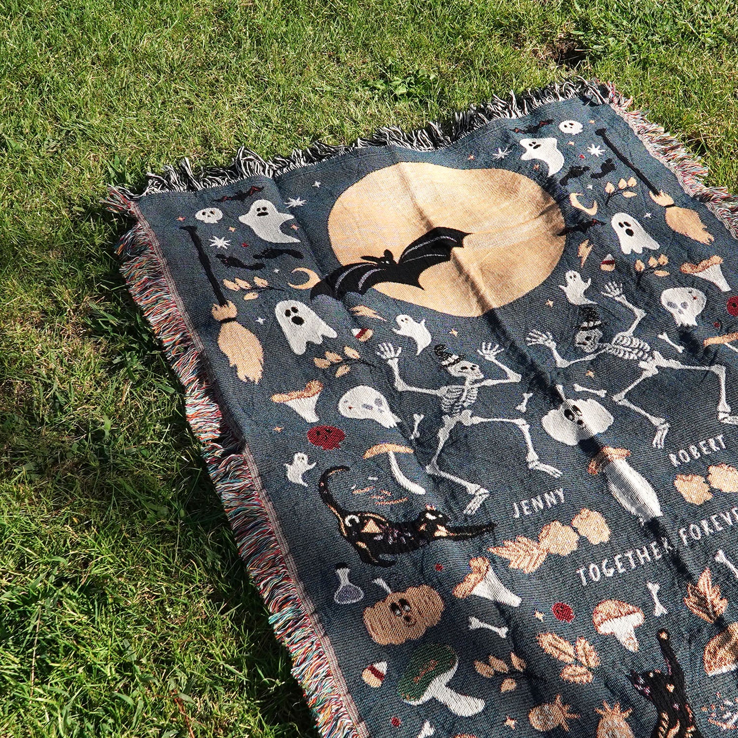 Personalized Cute Spooky Couple Woven Blanket - Woven - Personalized Gifts for Couples, Custom Birthday Gifts, Custom Anniversary Gifts | Relatable Basic