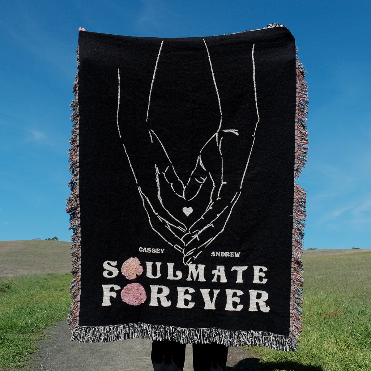 Personalized Handholding Soulmate Couple Woven Blanket - Relatable Basic