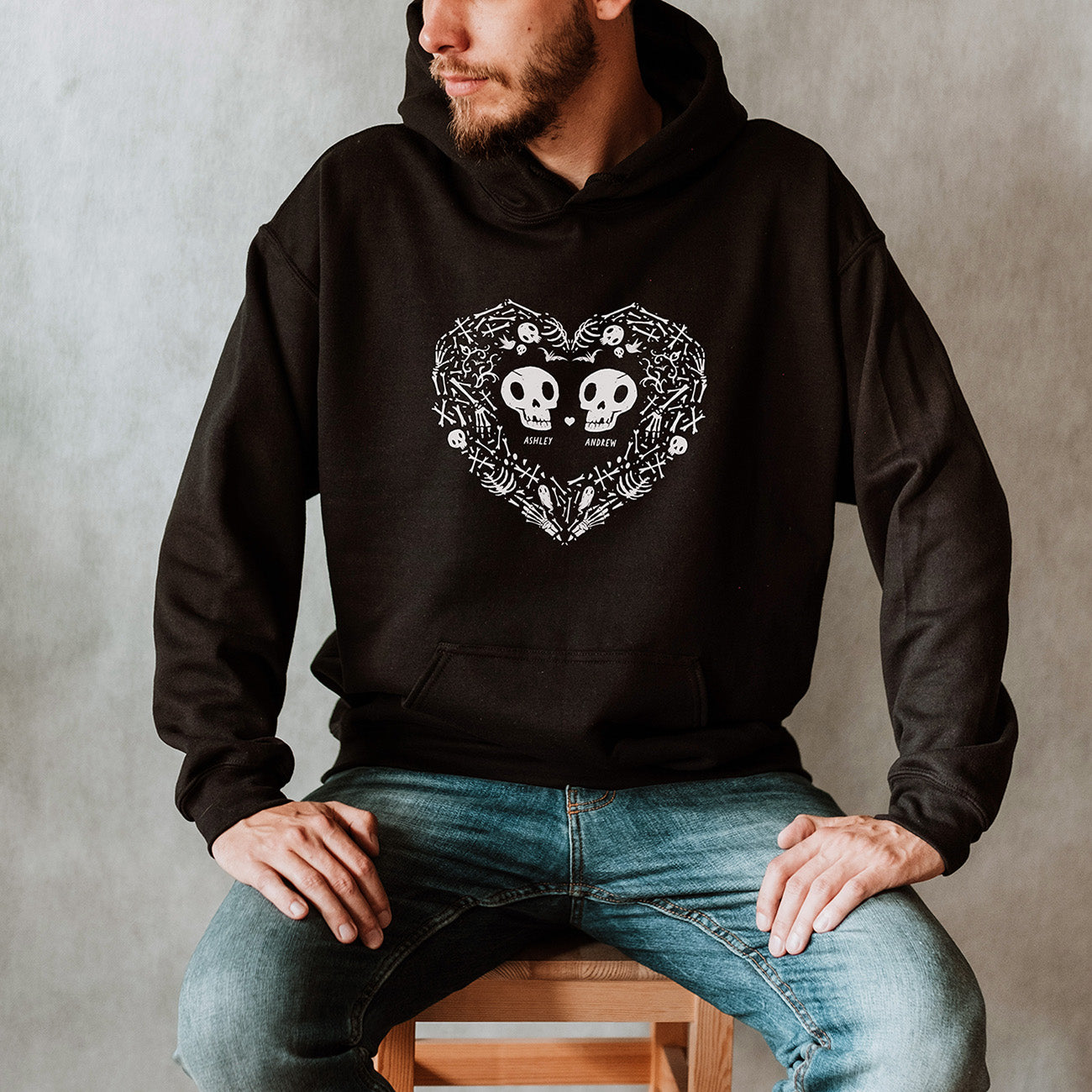 Personalized Couple Skeleton Spooky Hoodie - Hoodie - Personalized Gifts for Couples, Custom Birthday Gifts, Custom Anniversary Gifts | Relatable Basic