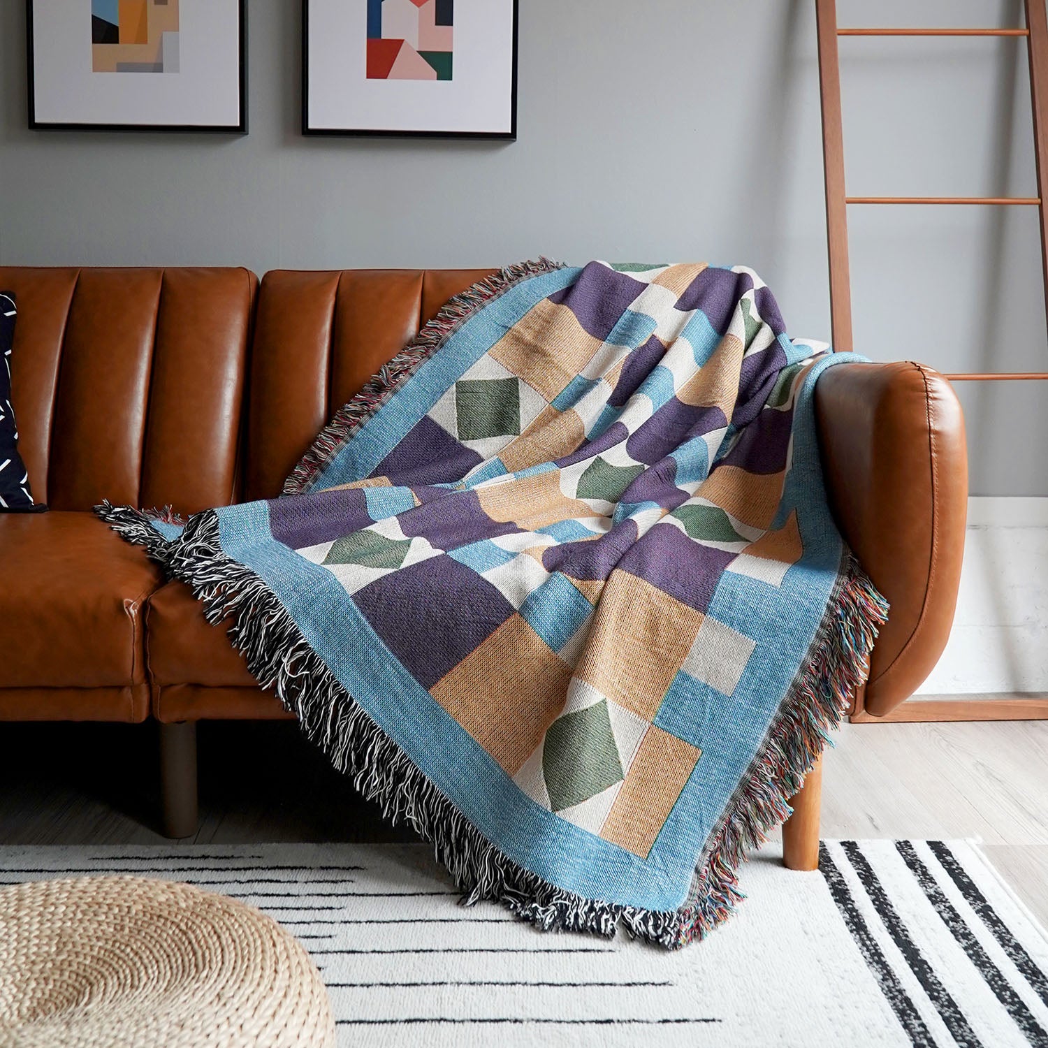 Jean - Geometric Throw Blanket - Woven - Personalized Gifts for Couples, Custom Birthday Gifts, Custom Anniversary Gifts | Relatable Basic