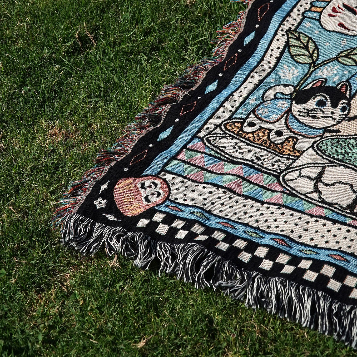 Maneki Neko Fortune Cat Woven Throw Blanket - Woven - Personalized Gifts for Couples, Custom Birthday Gifts, Custom Anniversary Gifts | Relatable Basic