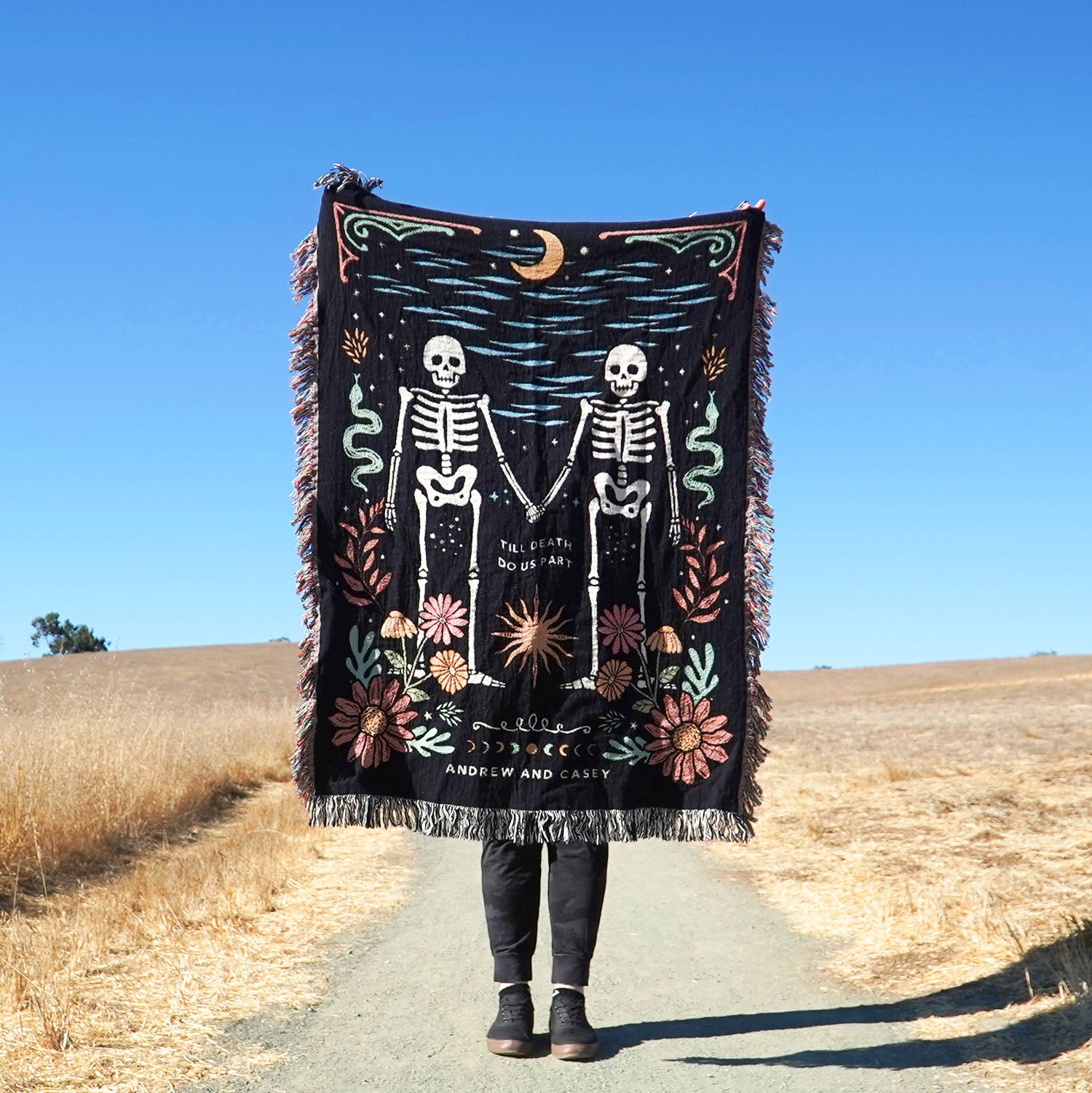 Personalized Skeleton Couple Woven Blanket - Woven - Personalized Gifts for Couples, Custom Birthday Gifts, Custom Anniversary Gifts | Relatable Basic