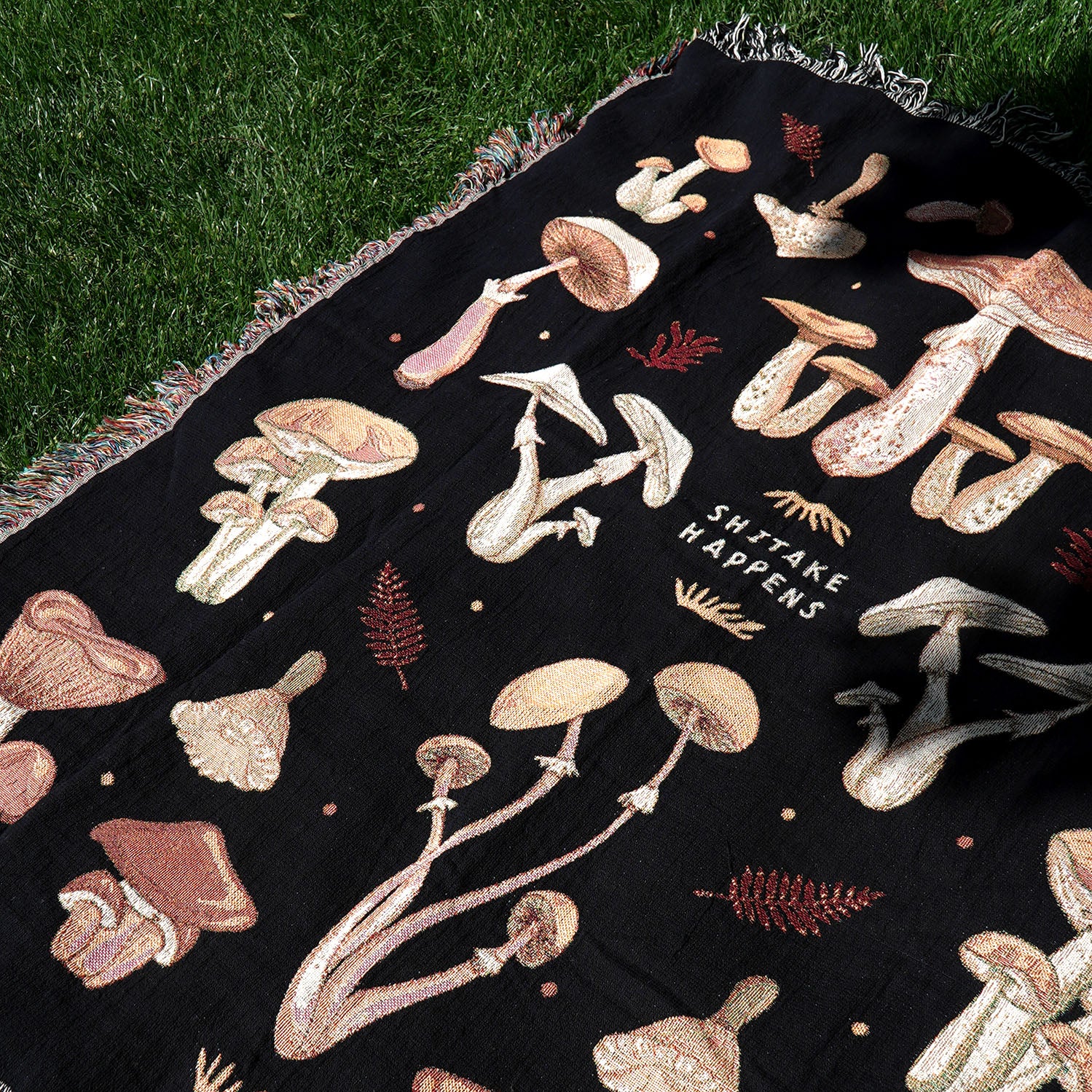 Shitake Happens Mushroom Woven Blanket - Woven - Personalized Gifts for Couples, Custom Birthday Gifts, Custom Anniversary Gifts | Relatable Basic