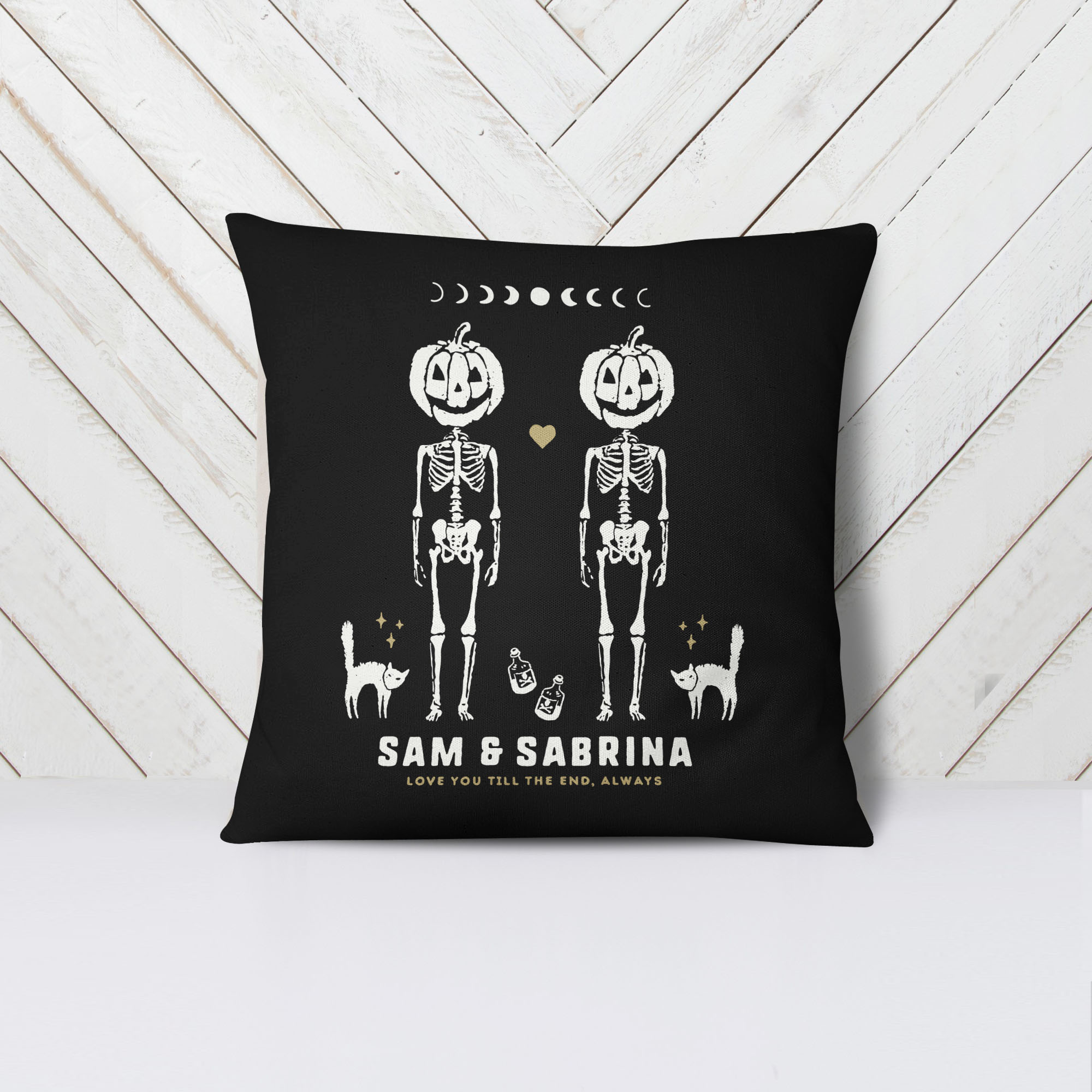 Personalized Couple Spooky Pumpkin Skeleton Pillow - Pillow - Personalized Gifts for Couples, Custom Birthday Gifts, Custom Anniversary Gifts | Relatable Basic