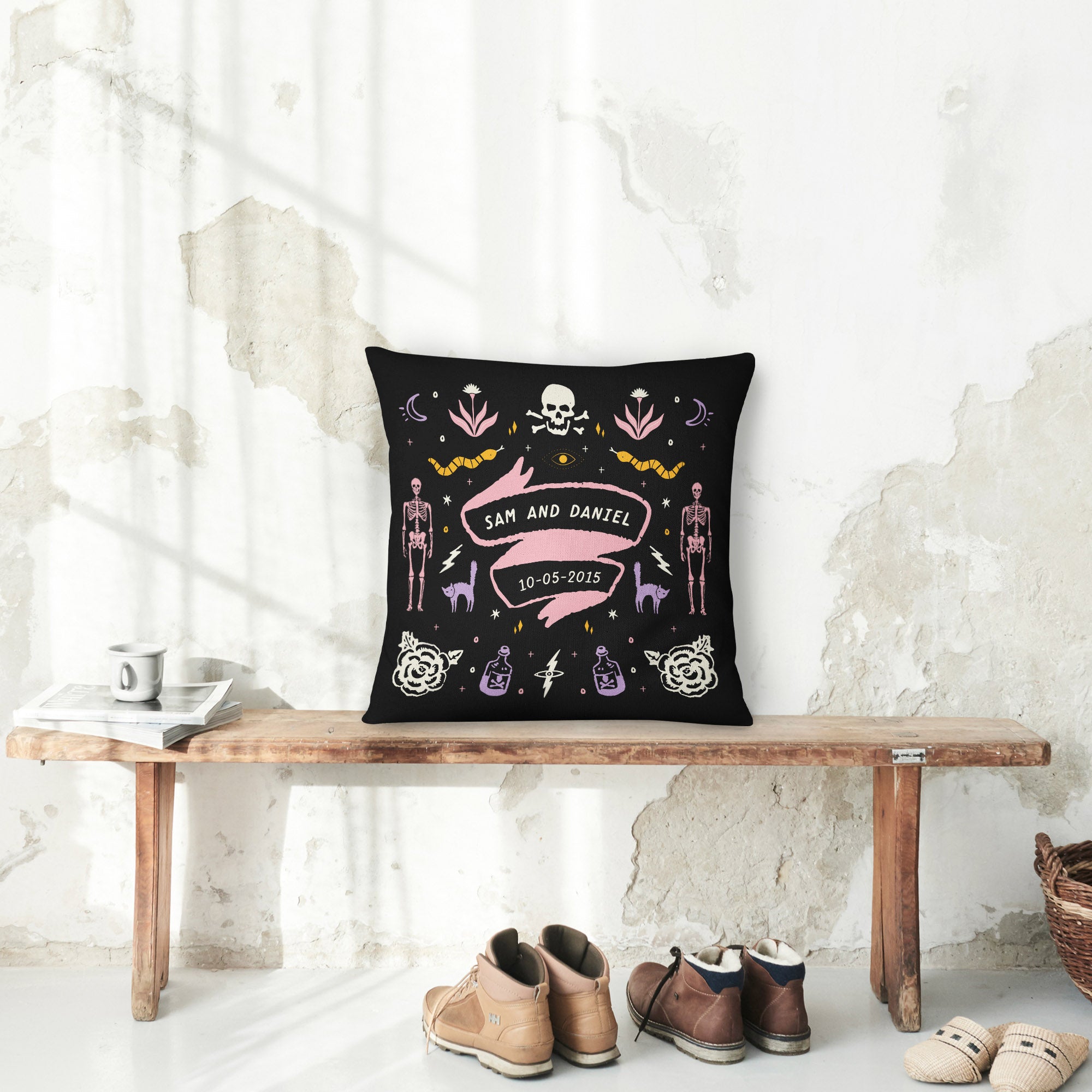 Personalized Couple Spooky Skeleton Pillow - Pillow - Personalized Gifts for Couples, Custom Birthday Gifts, Custom Anniversary Gifts | Relatable Basic