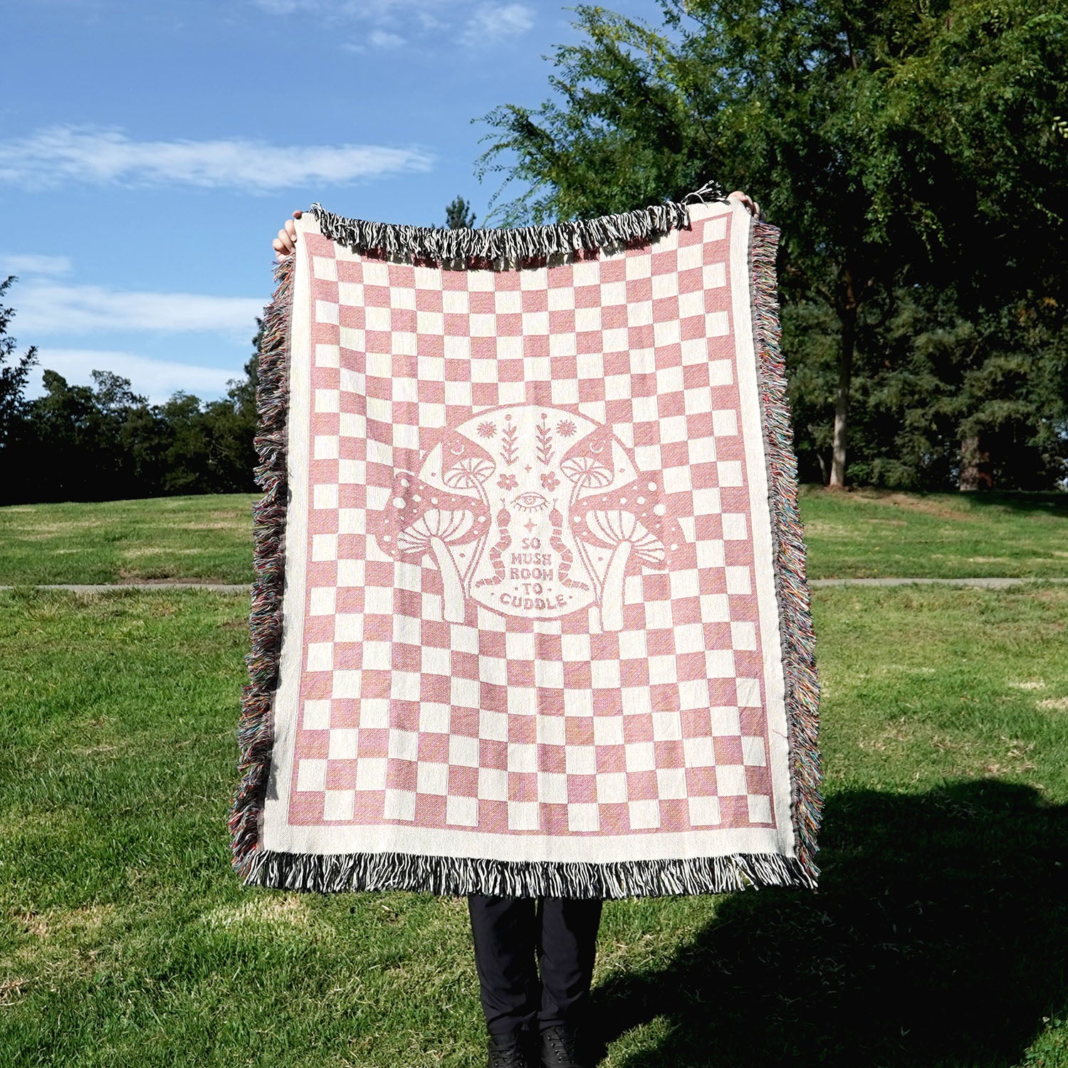 Pink So Mushroom To Cuddle Woven Blanket - Woven - Personalized Gifts for Couples, Custom Birthday Gifts, Custom Anniversary Gifts | Relatable Basic