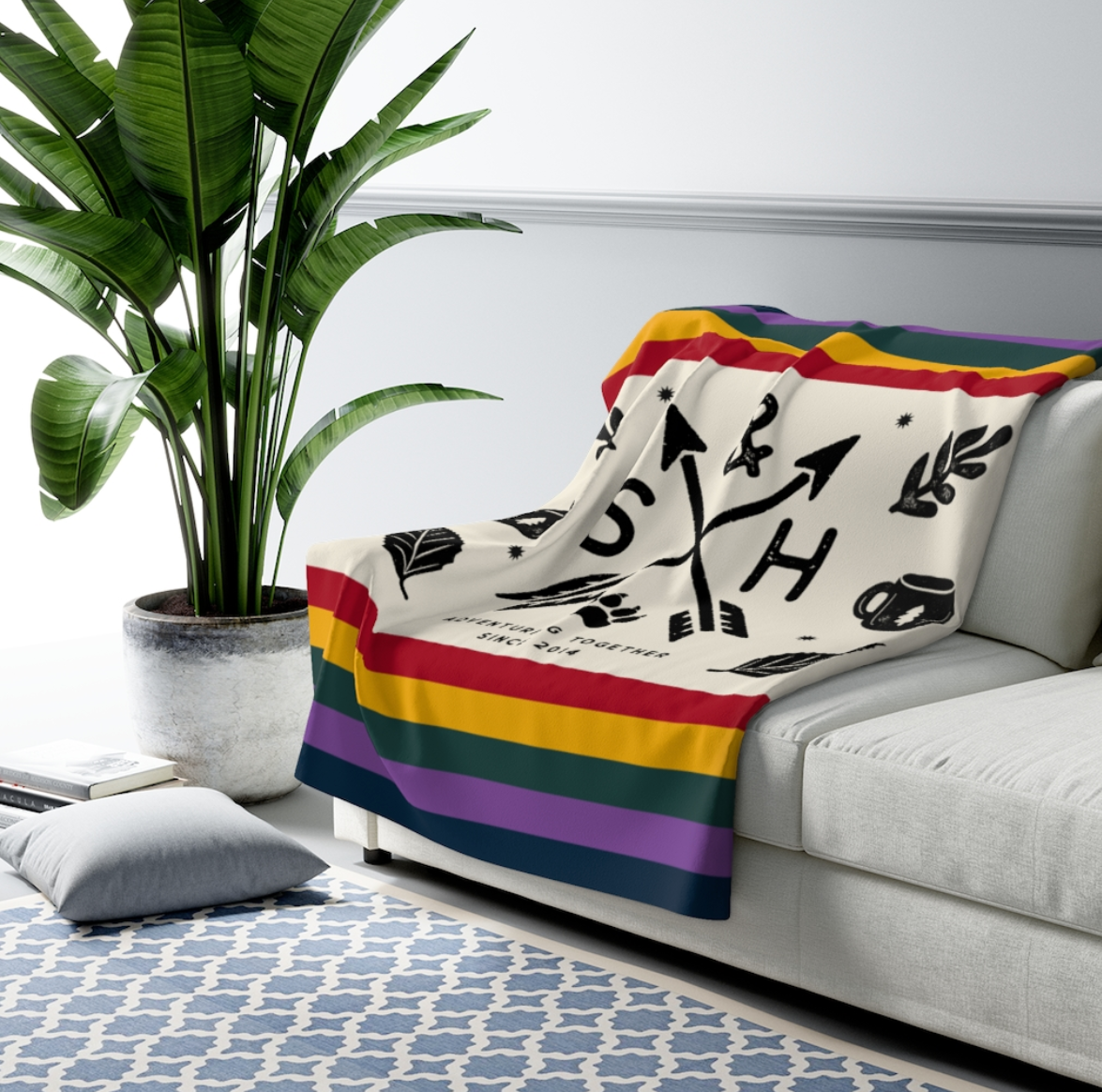 Personalized Colorful Couples Adventure Fleece Blanket Relatable Basic