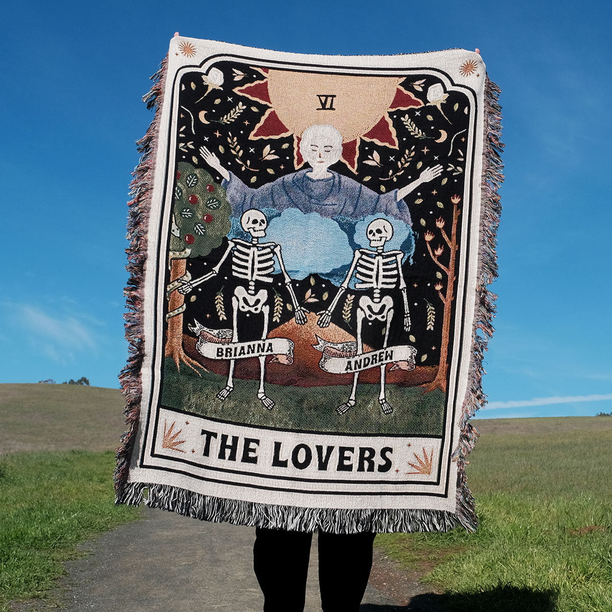 Personalized The Lovers Tarot Card Couple Woven Blanket - Relatable Basic